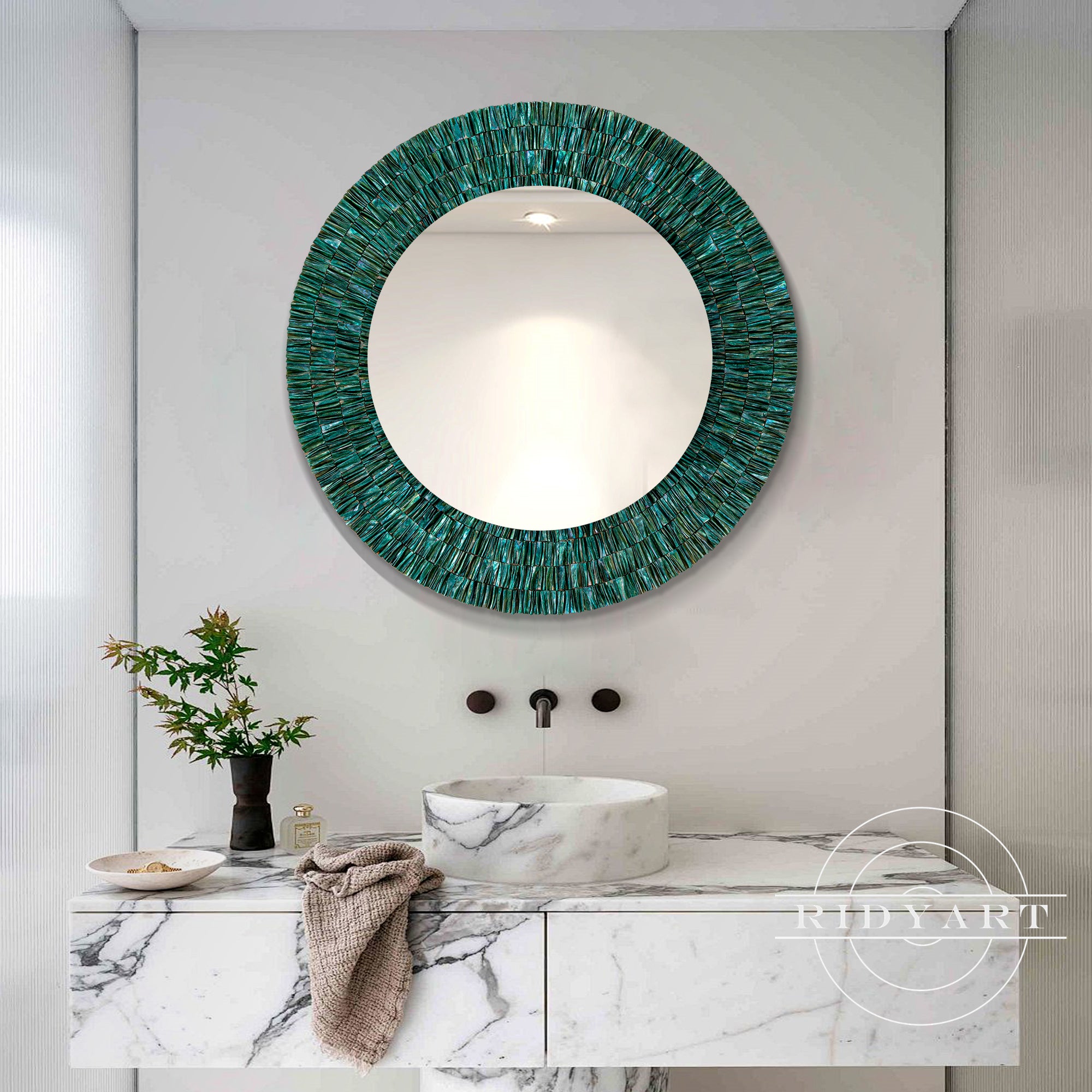 Shell mirror art for coastal home décor