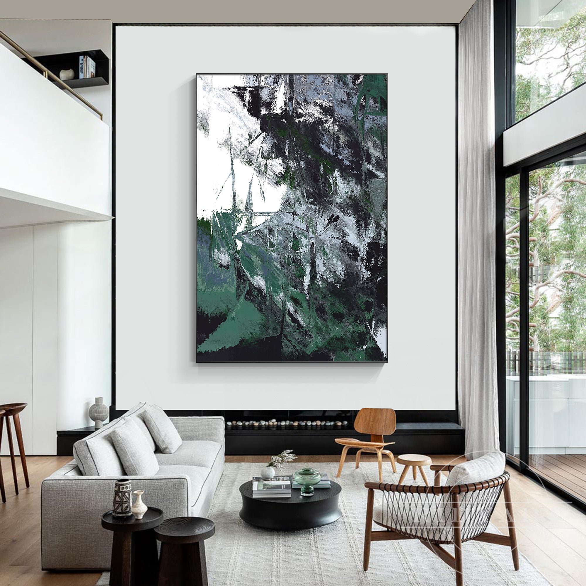 Contemporary green and gray abstract wall art