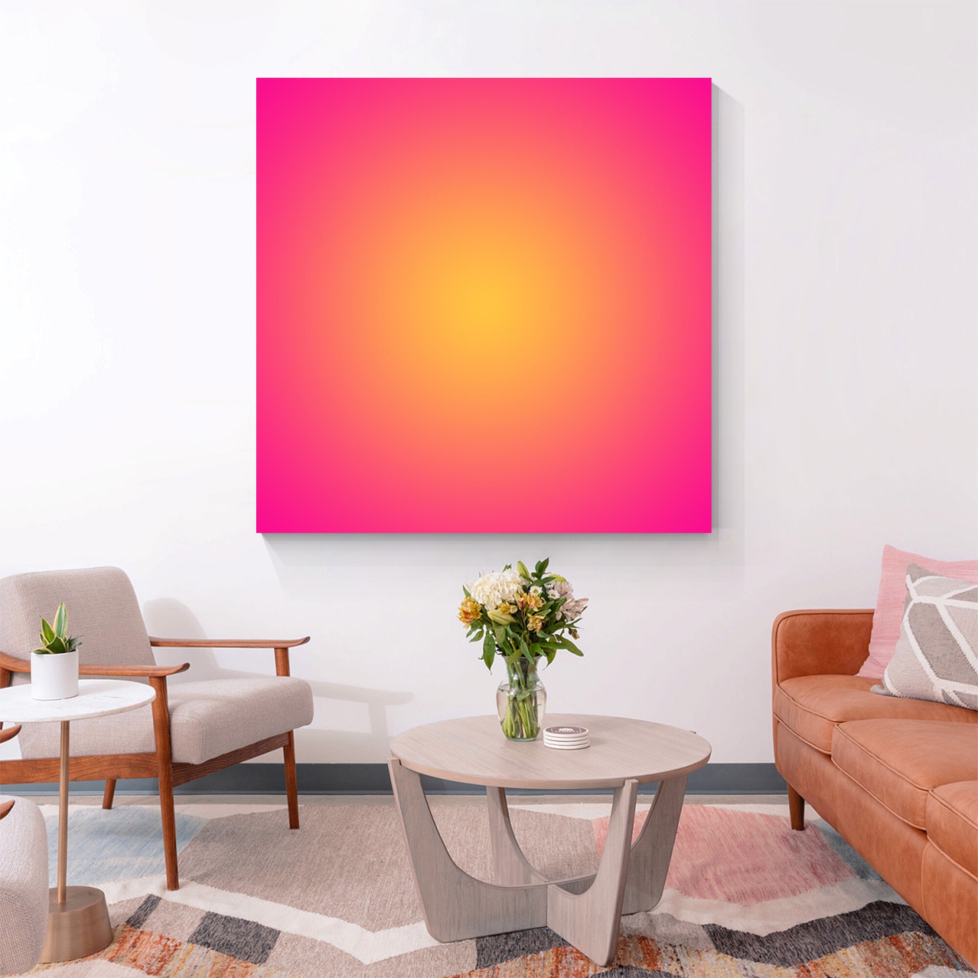 Gradient abstract oil art in warm sunset tones.