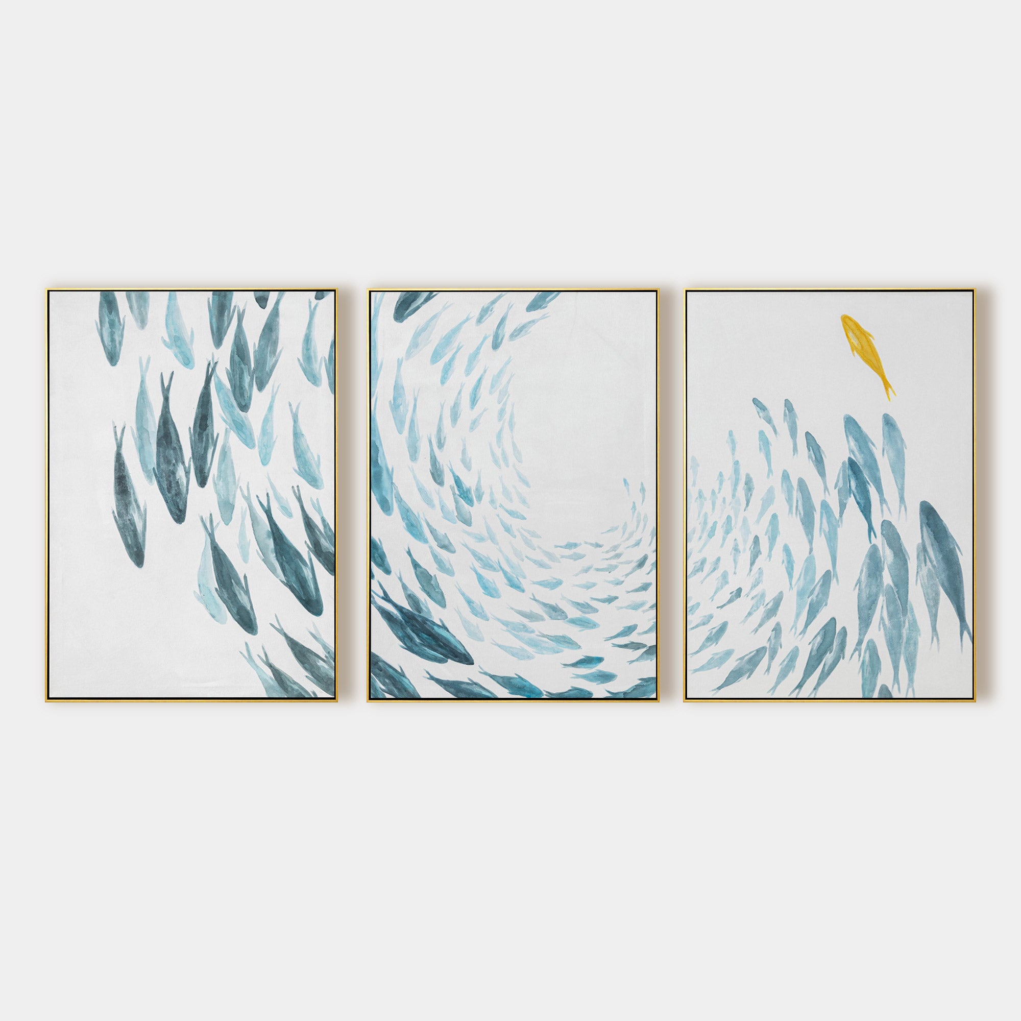 3 Pieces of School Of Fish Oil Painting