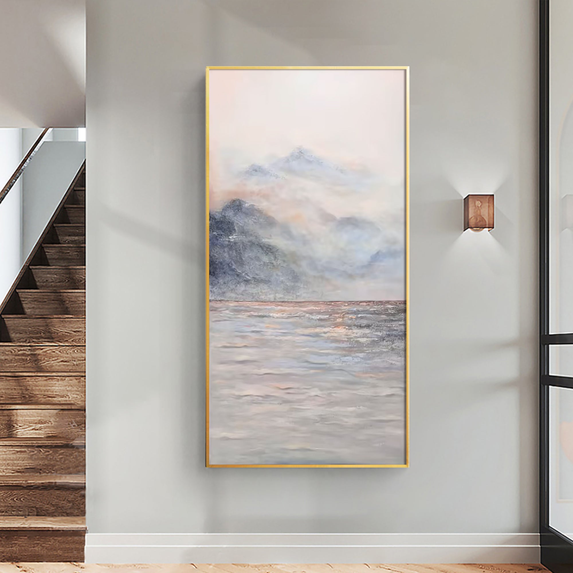 Mountain And Lake Painting Large Vertical Wall Art