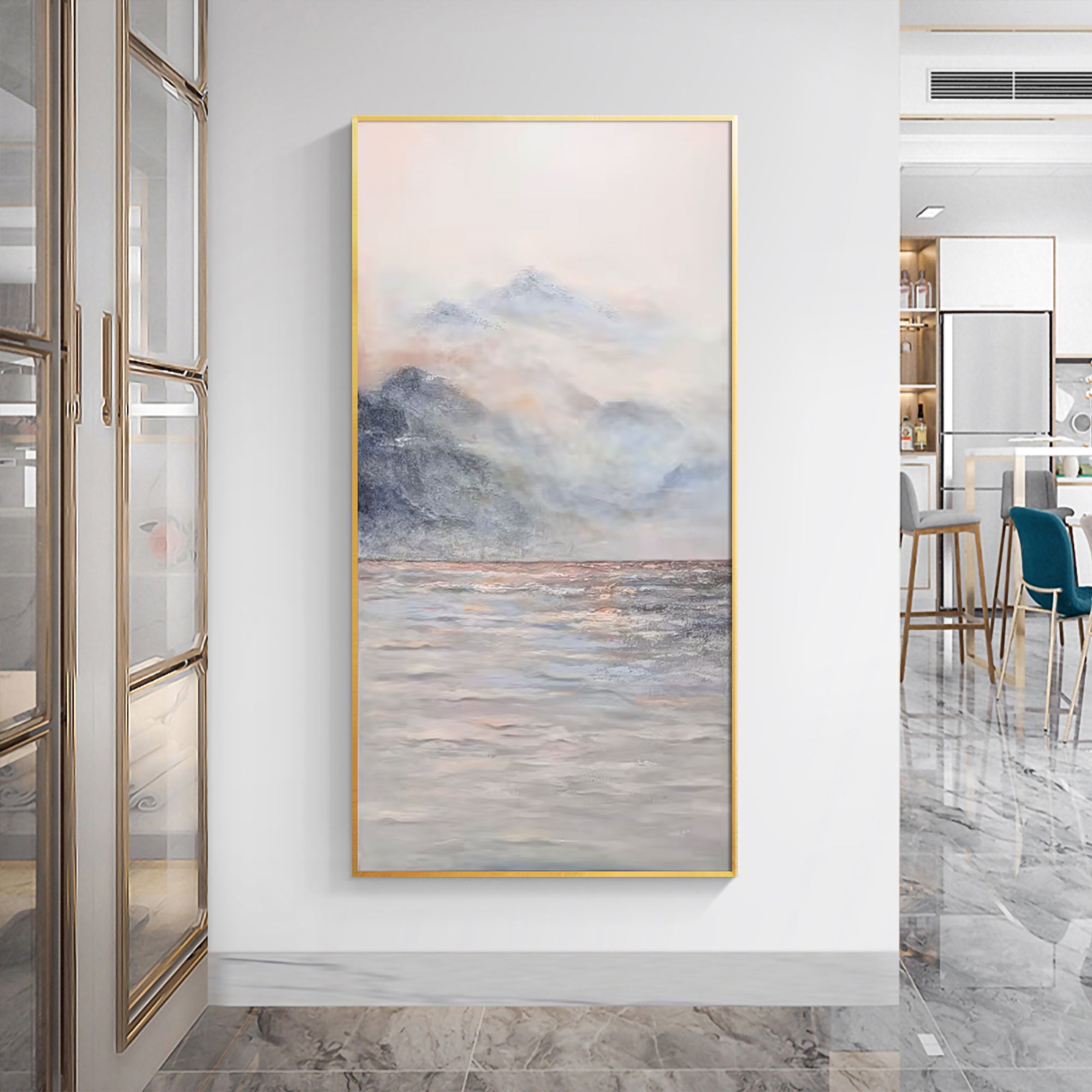 Mountain And Lake Painting Large Vertical Wall Art