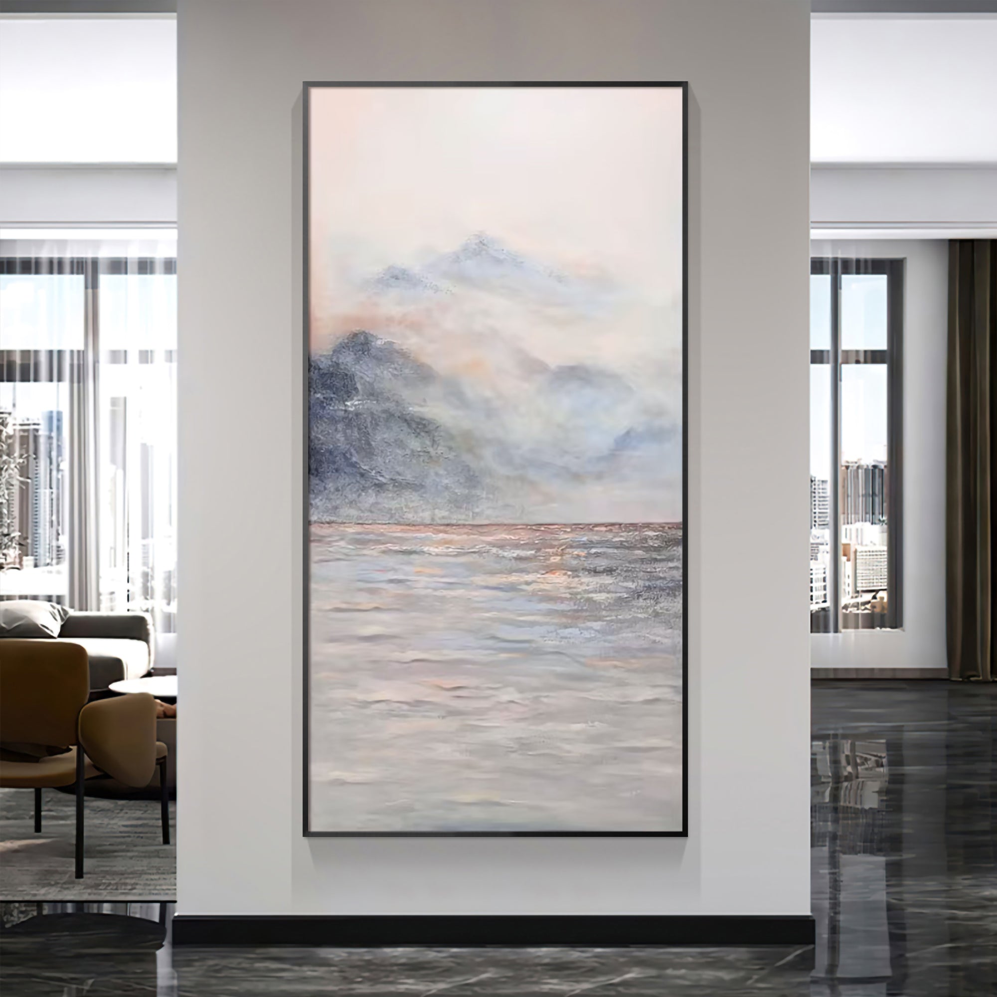 Mountain And Lake Painting Large Vertical Wall Art