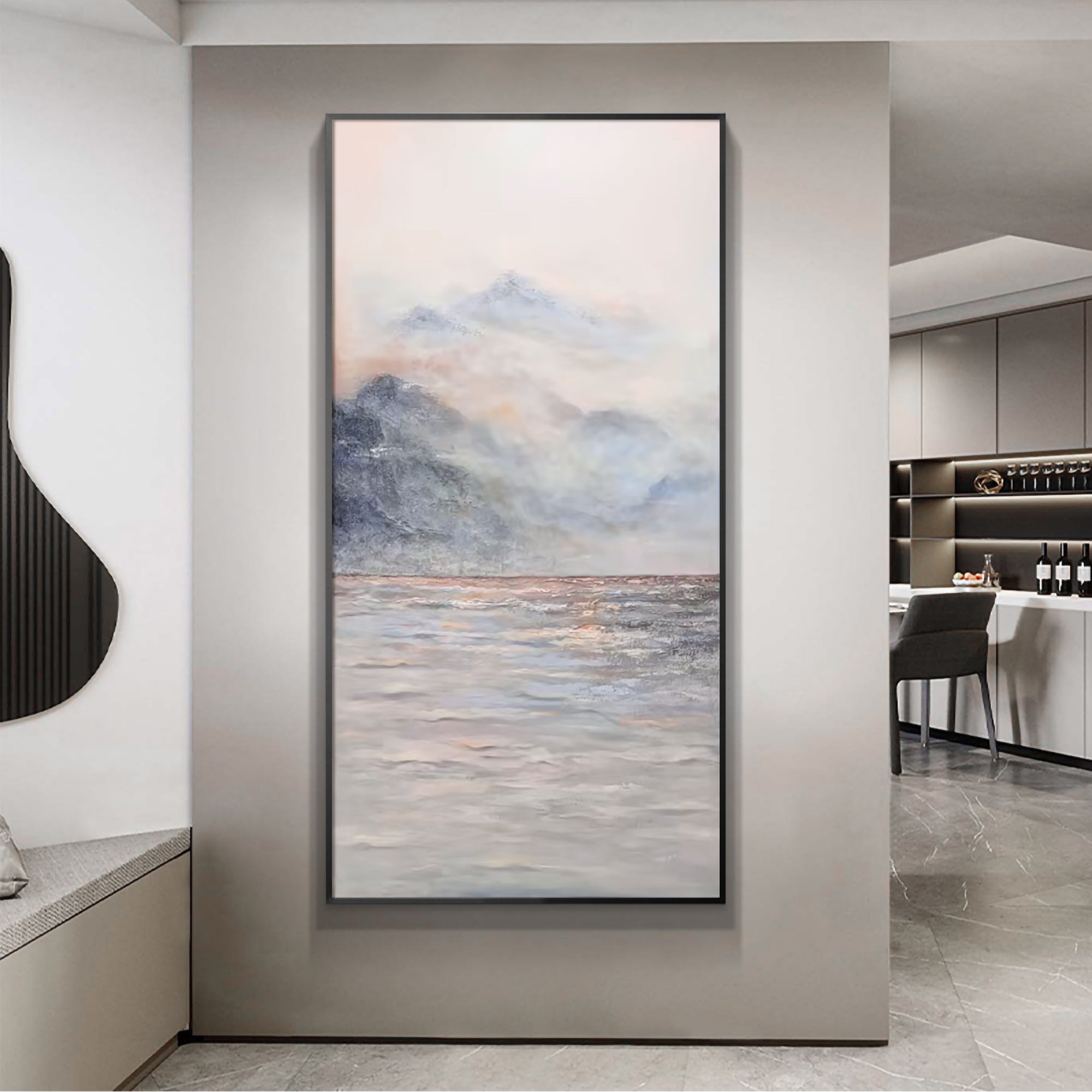 Mountain And Lake Painting Large Vertical Wall Art