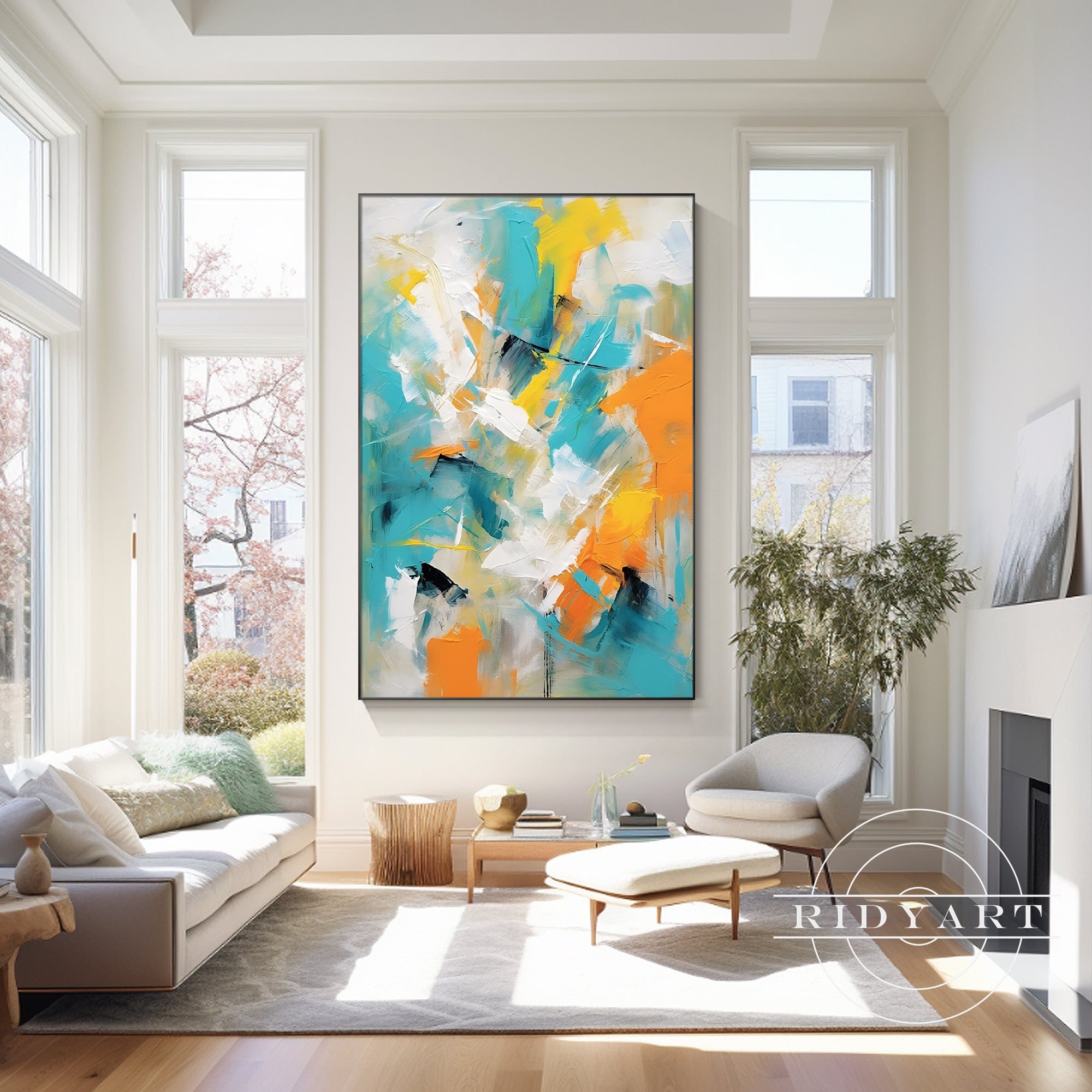 Modern Teal Orange Abstract Art for home decor