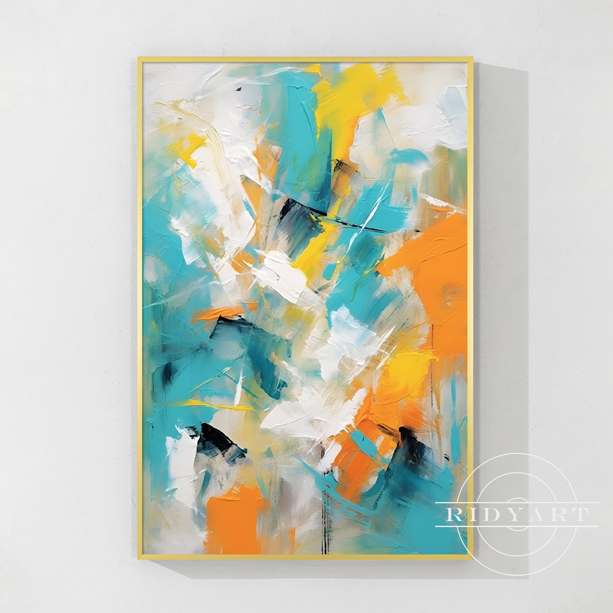 Teal Yellow Abstract Textured Art