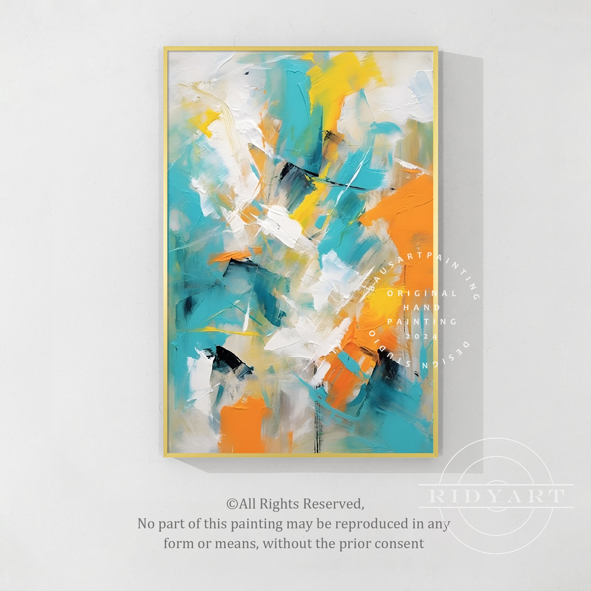 Modern Teal Orange Abstract Art for home decor