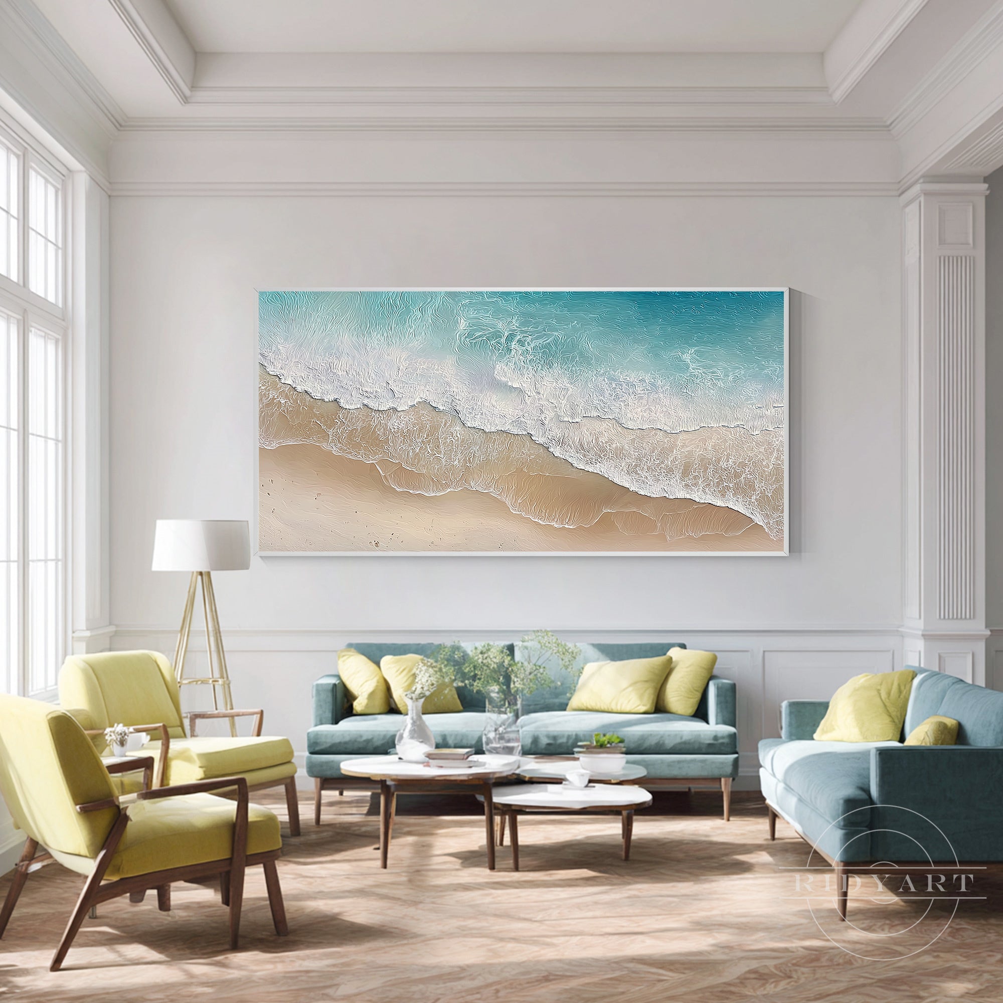 textured ocean painting horizontal beach wall art