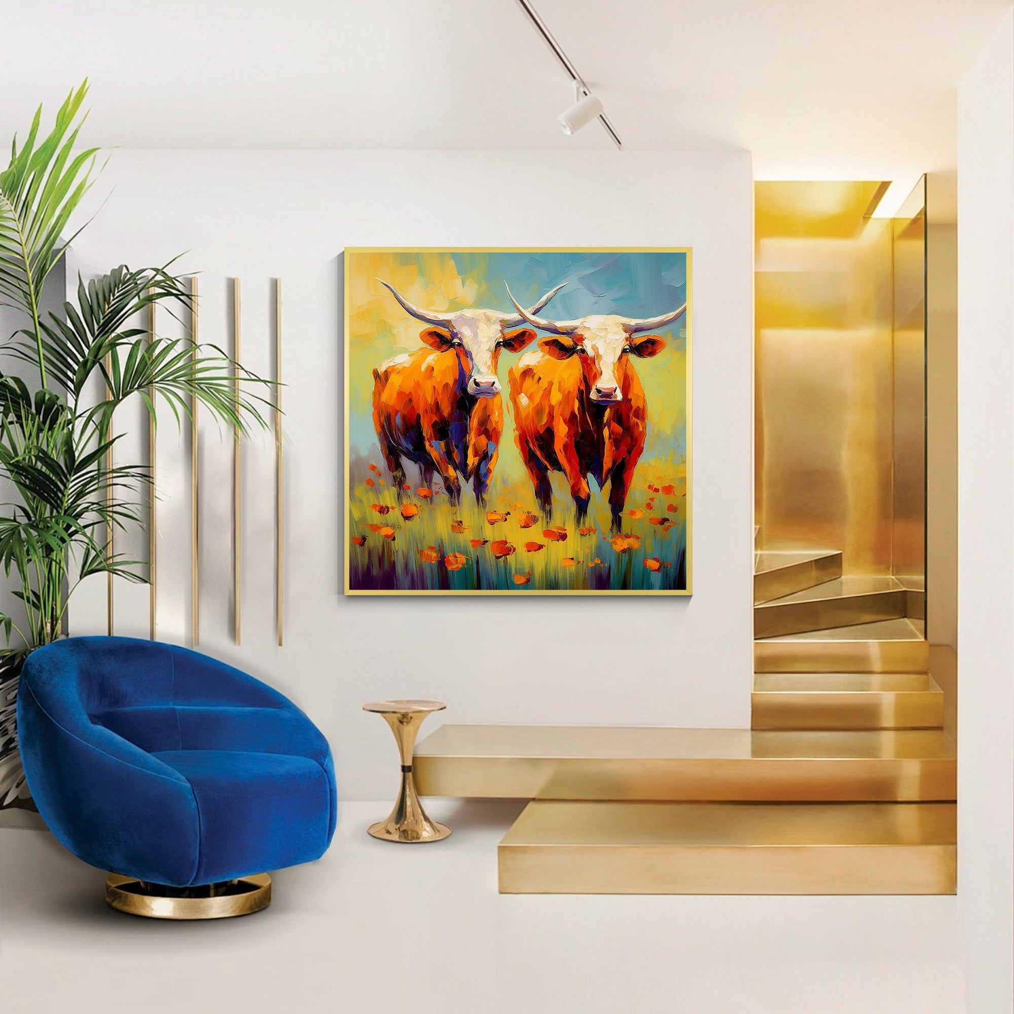 Texas Longhorn Painting Colorful Frame Painting