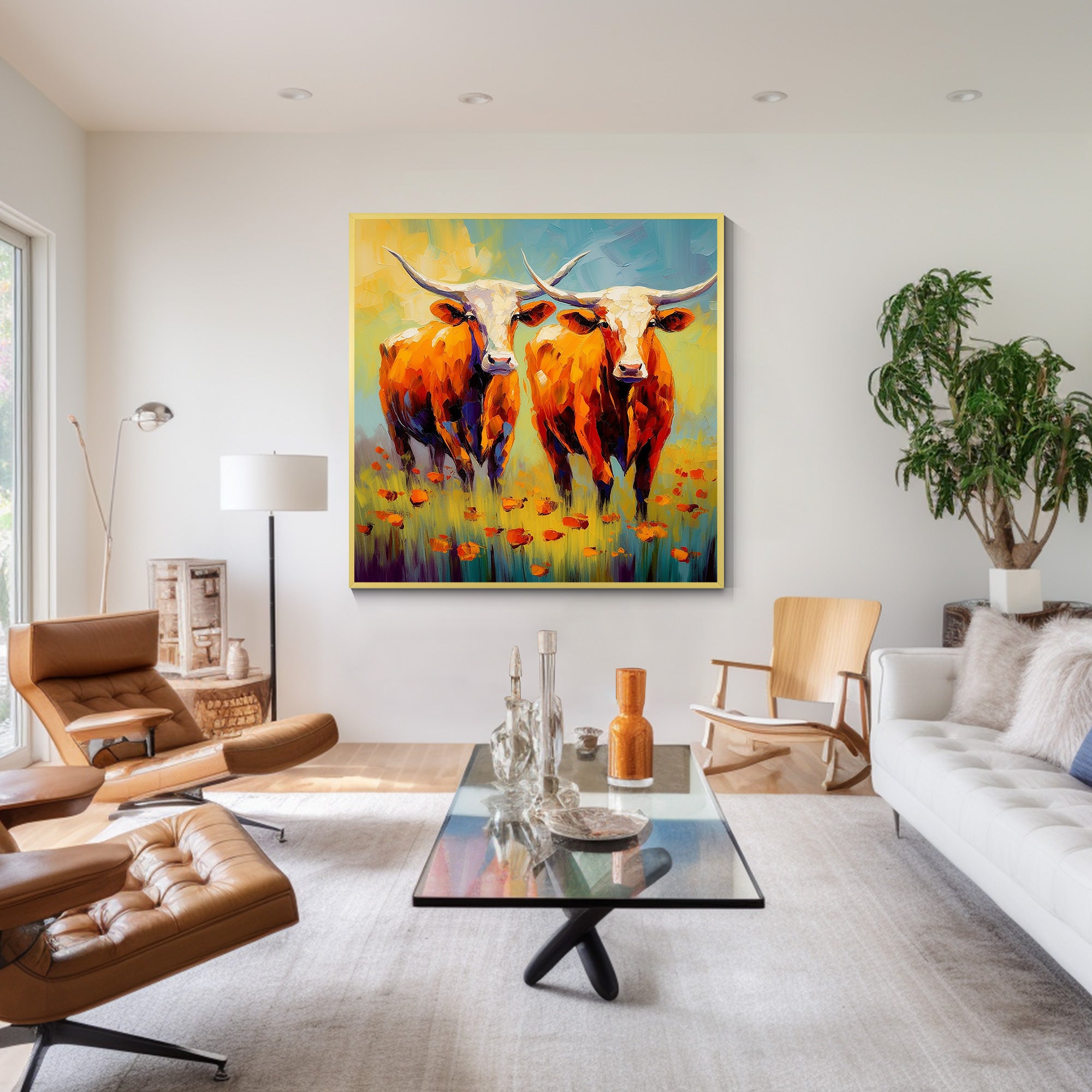 Texas Longhorn Painting Colorful Frame Painting