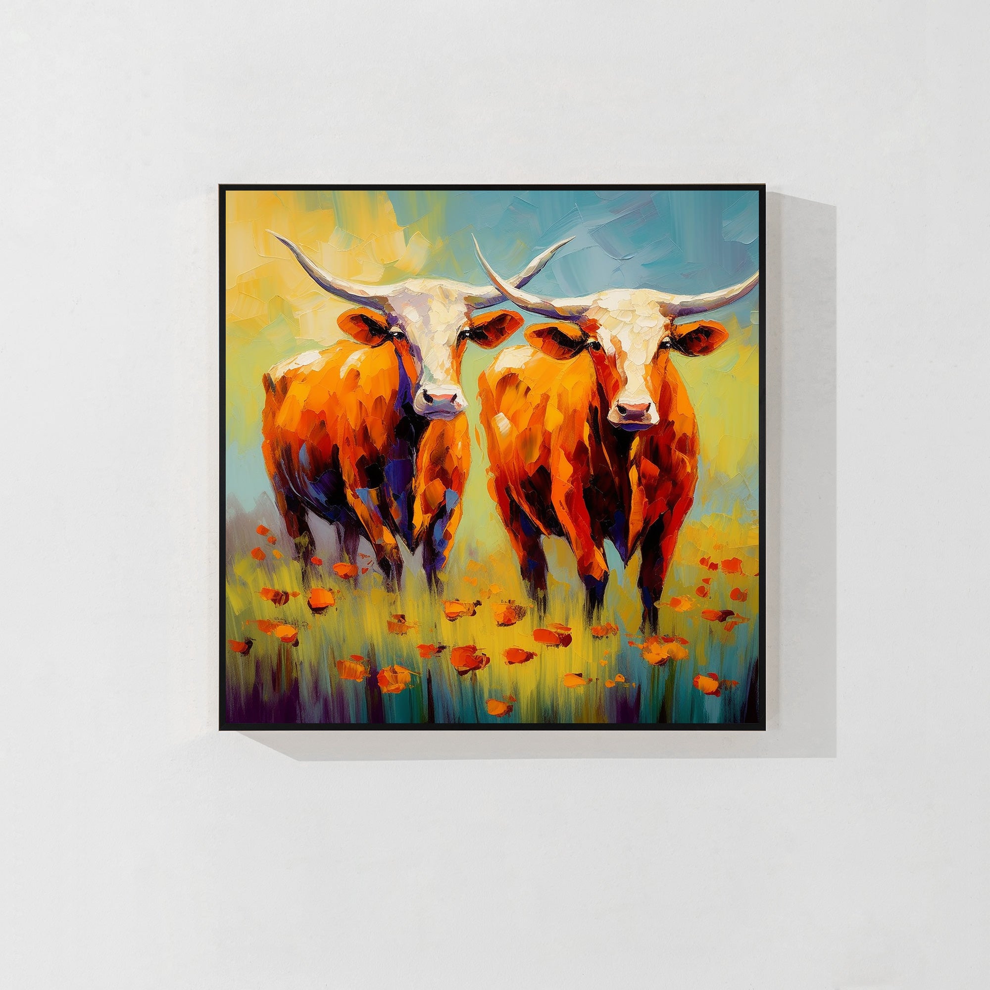 Texas Longhorn Painting Colorful Frame Painting