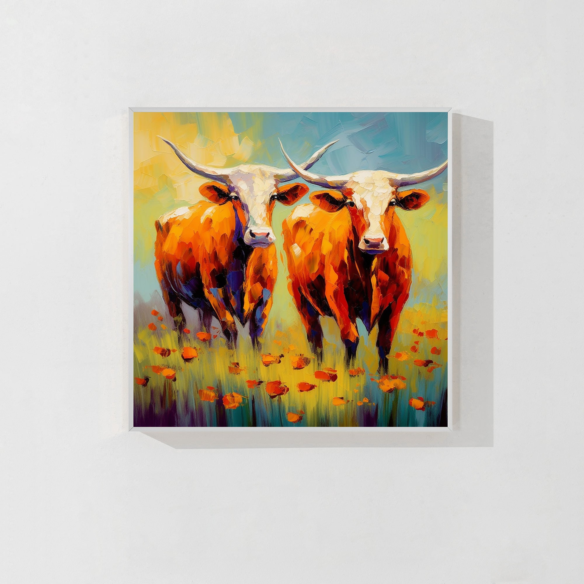 Texas Longhorn Painting Colorful Frame Painting