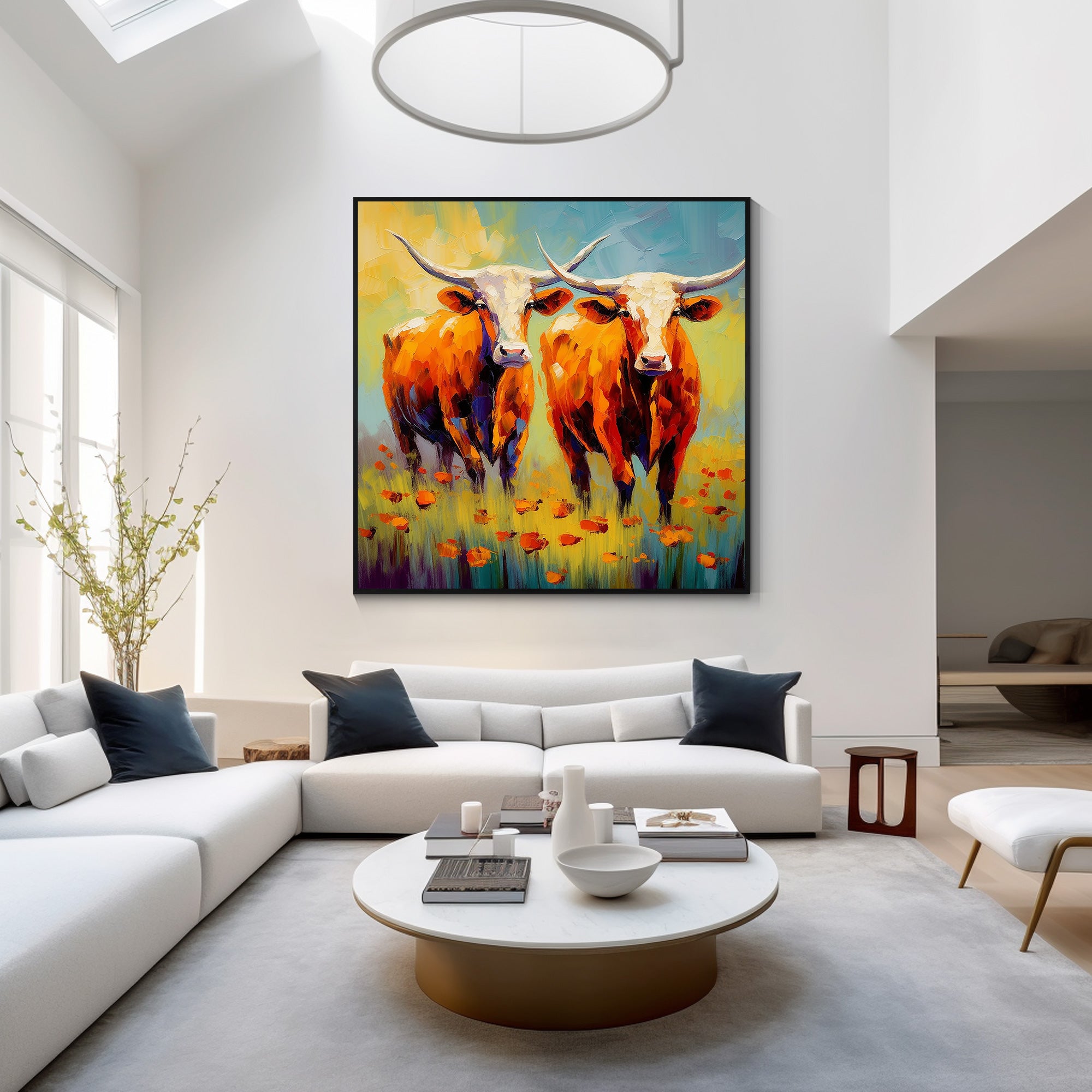 Texas Longhorn Painting Colorful Frame Painting