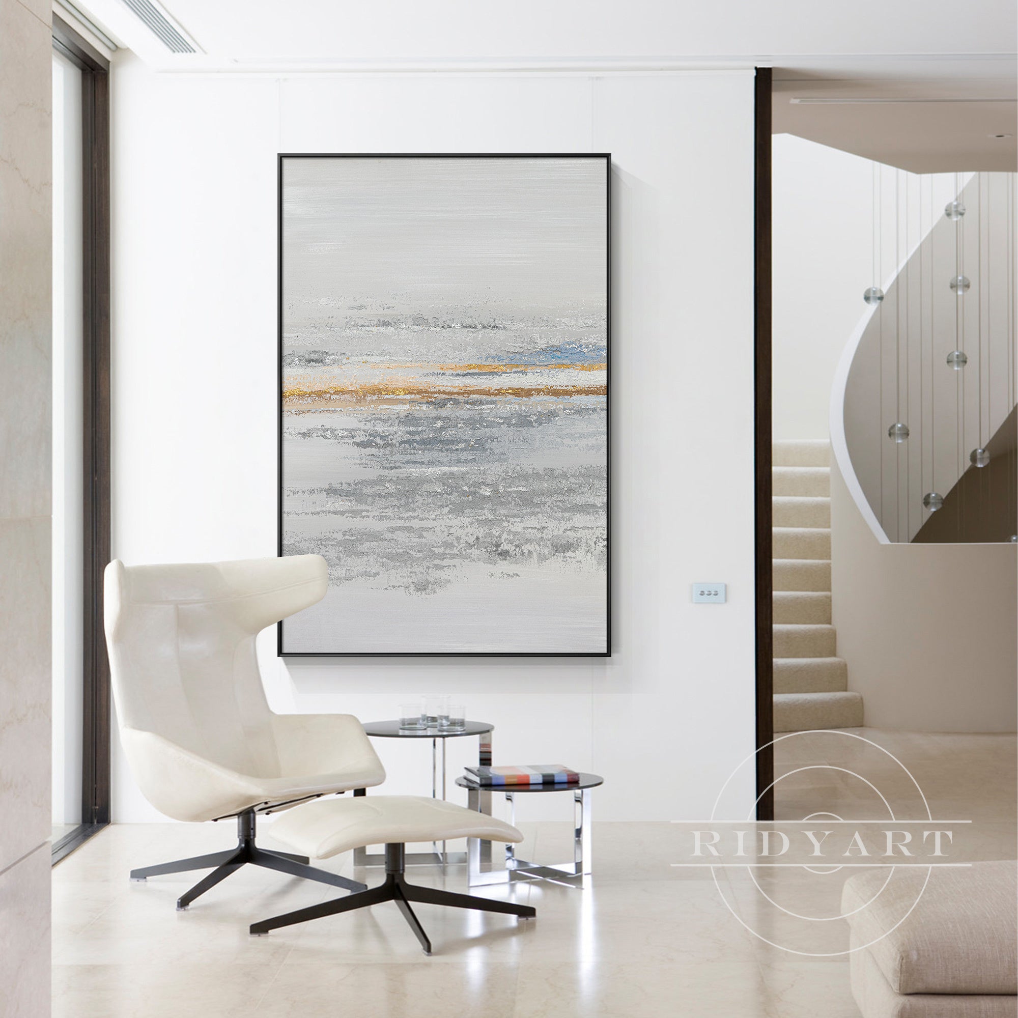 Neutral gray and gold canvas art for contemporary spaces