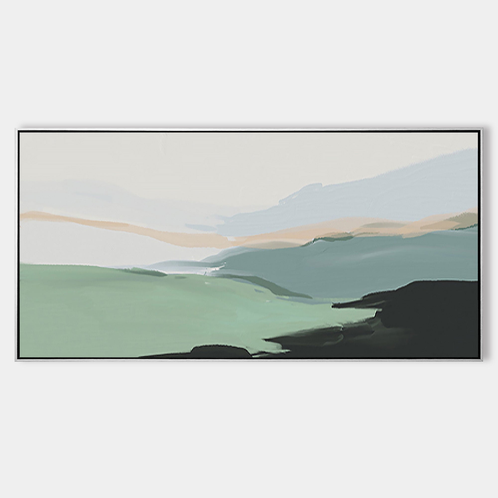 Sage Green Modern Abstract Landscape Oil Painting