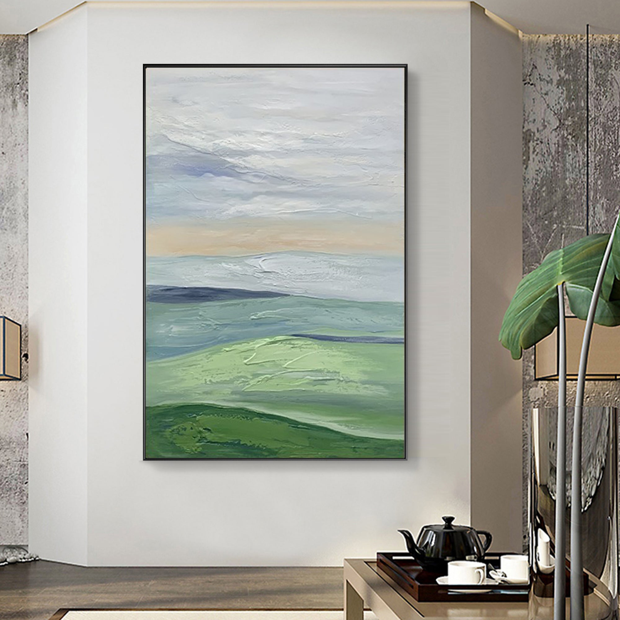 Green Landscape Oil Painting Neutral Wall Art