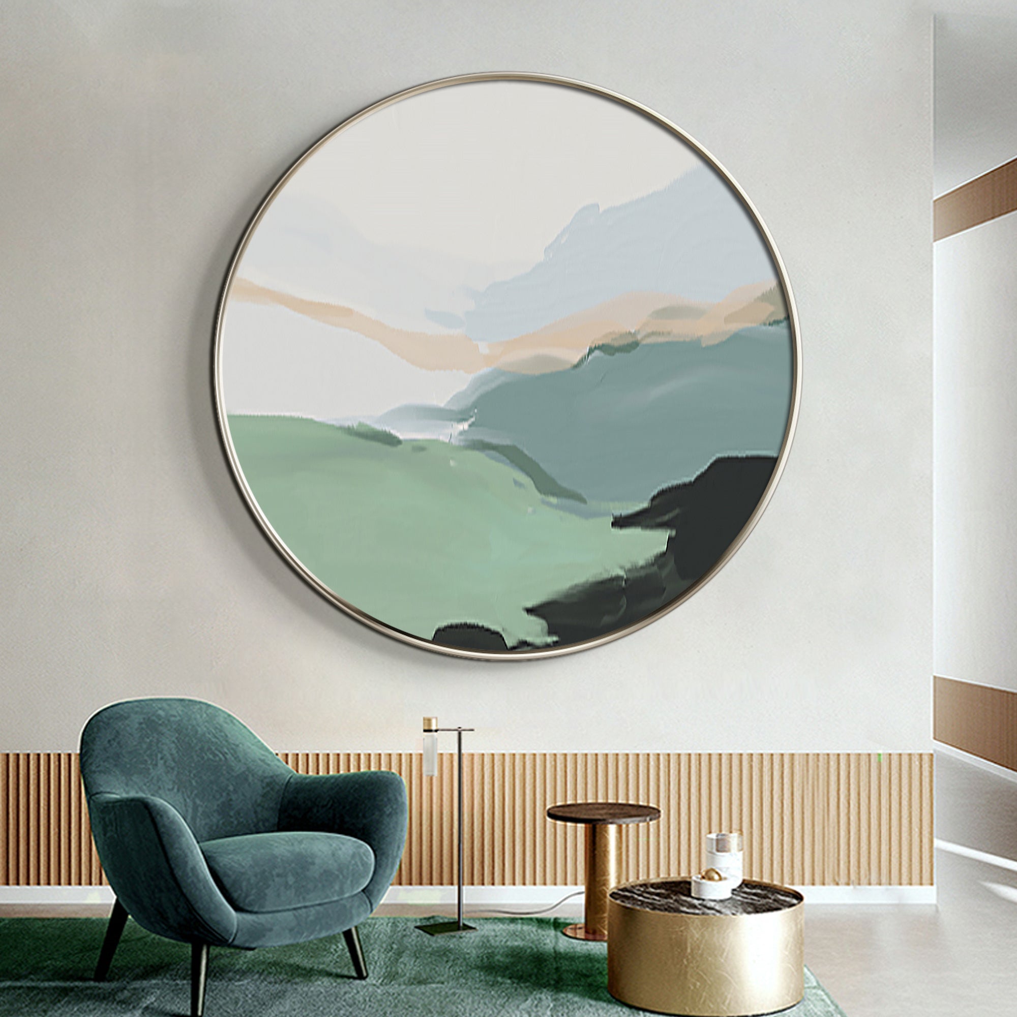 Green Abstract Landscape Painting Round Wall Art