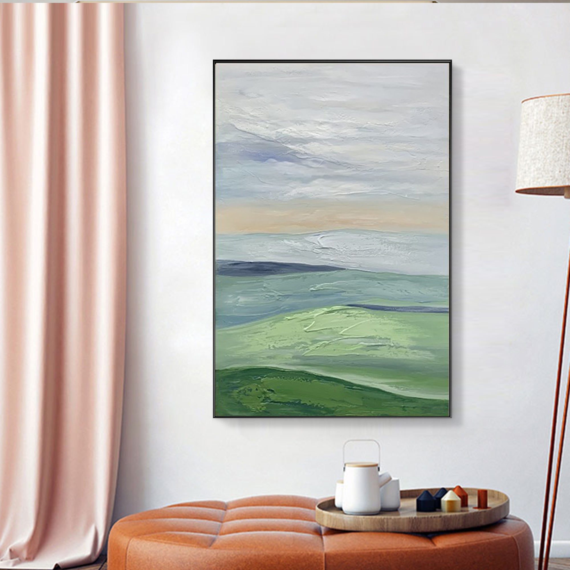 Green Landscape Oil Painting Neutral Wall Art