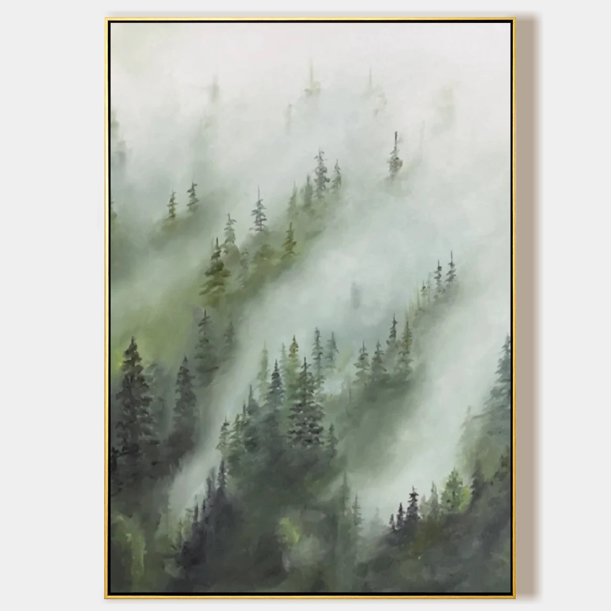 Foggy Pine Tree Landscape Oil Painting