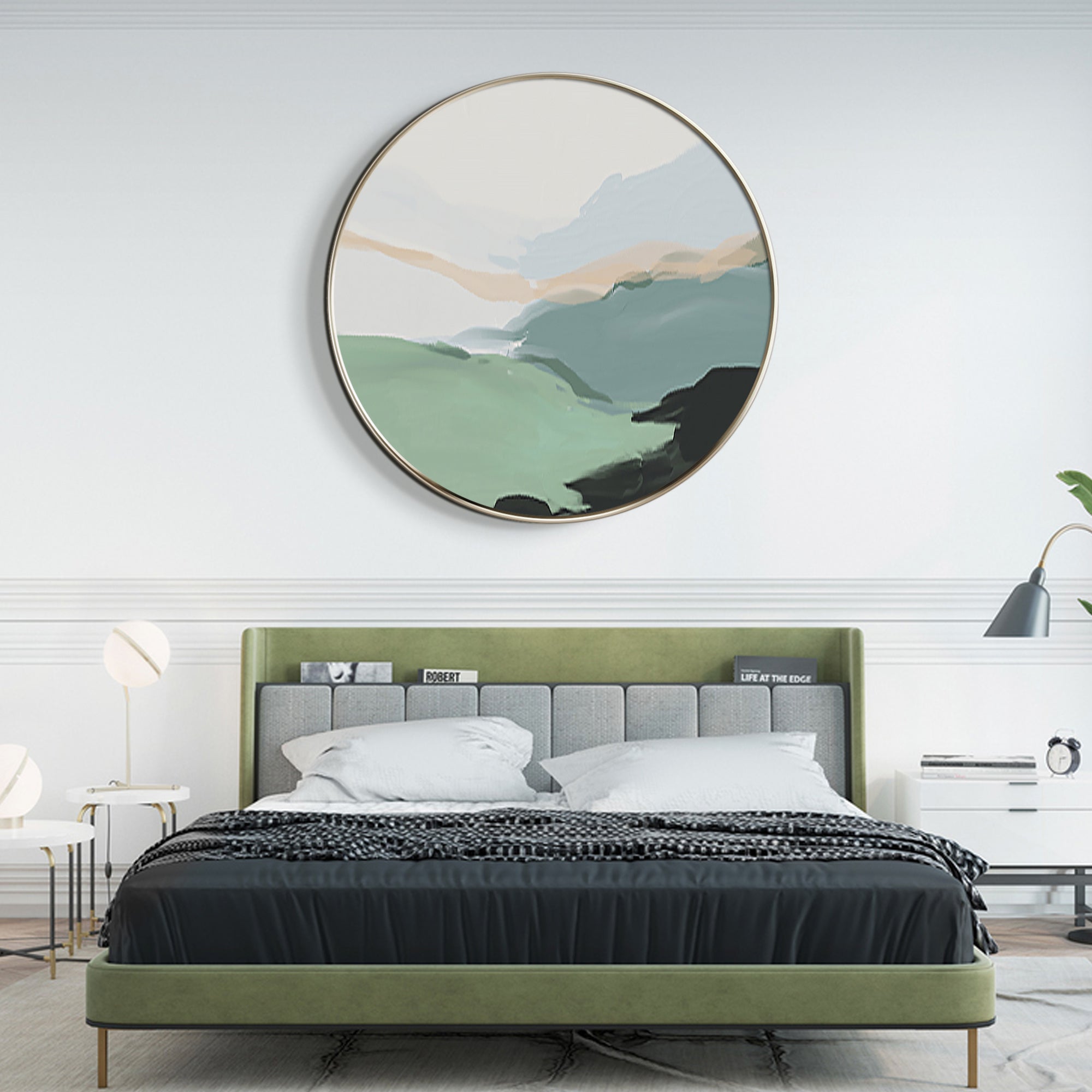 Green Abstract Landscape Painting Round Wall Art