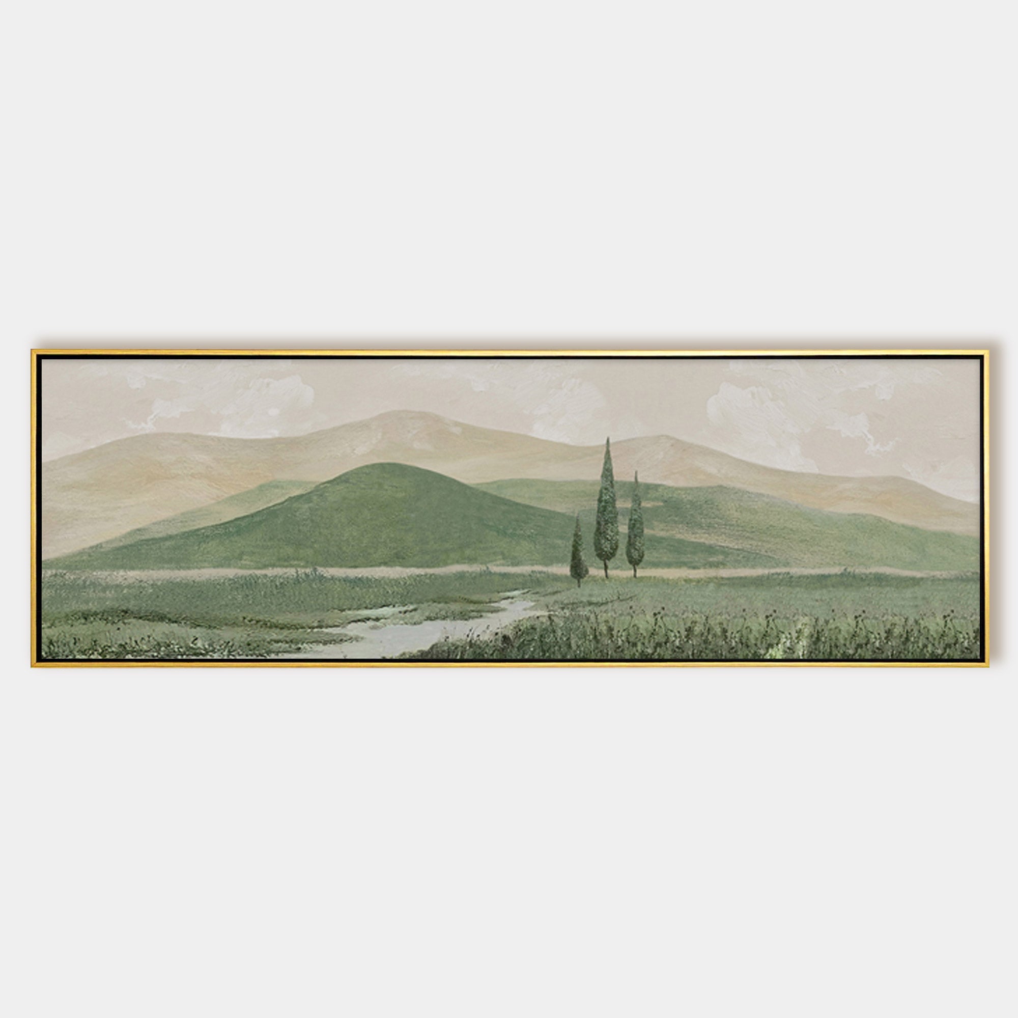 Sage Green Mountain Oil Painting Long Narrow Art