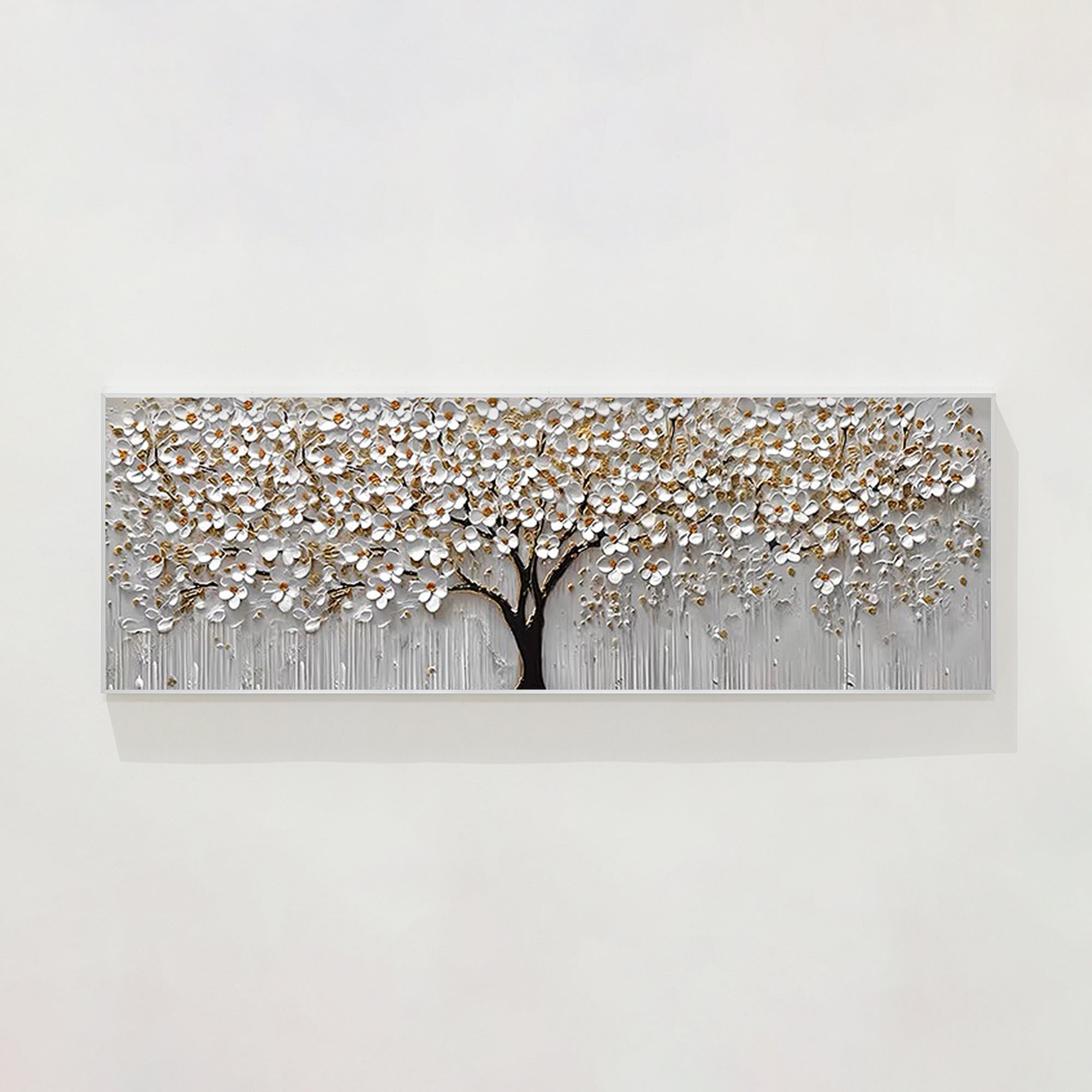 White Gold Flower Painting - 3D Textured Large Wall Art