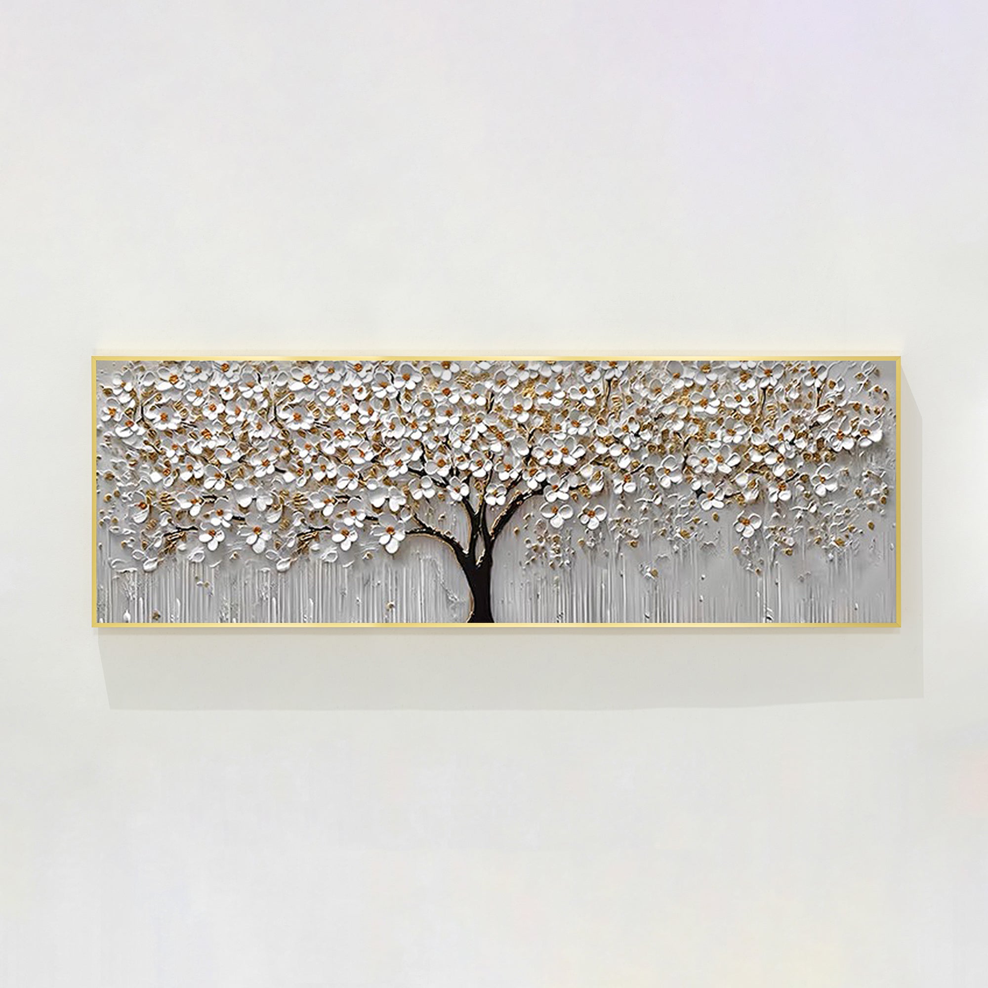 White Gold Flower Painting - 3D Textured Large Wall Art