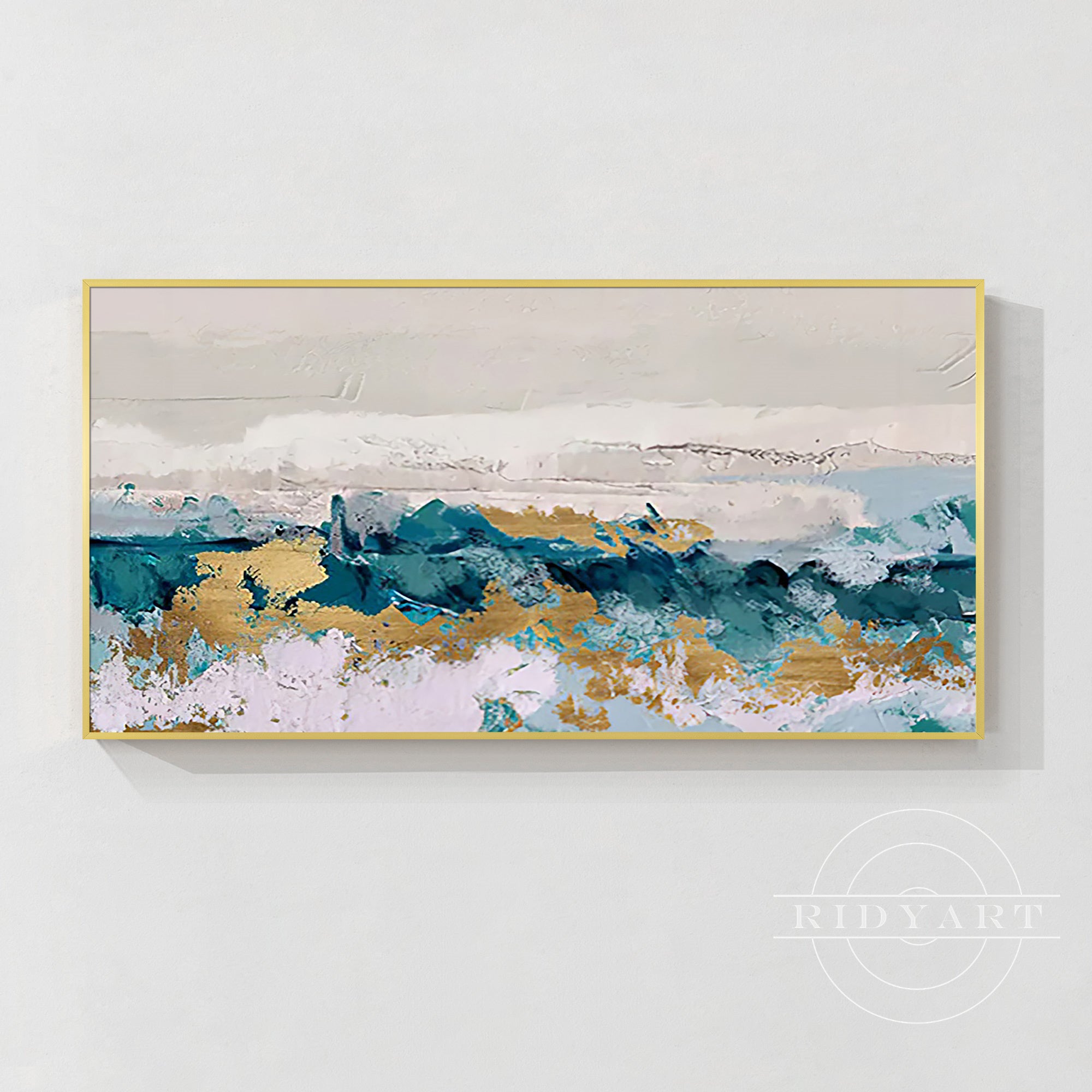 Turquoise and gold abstract art piece for contemporary decor