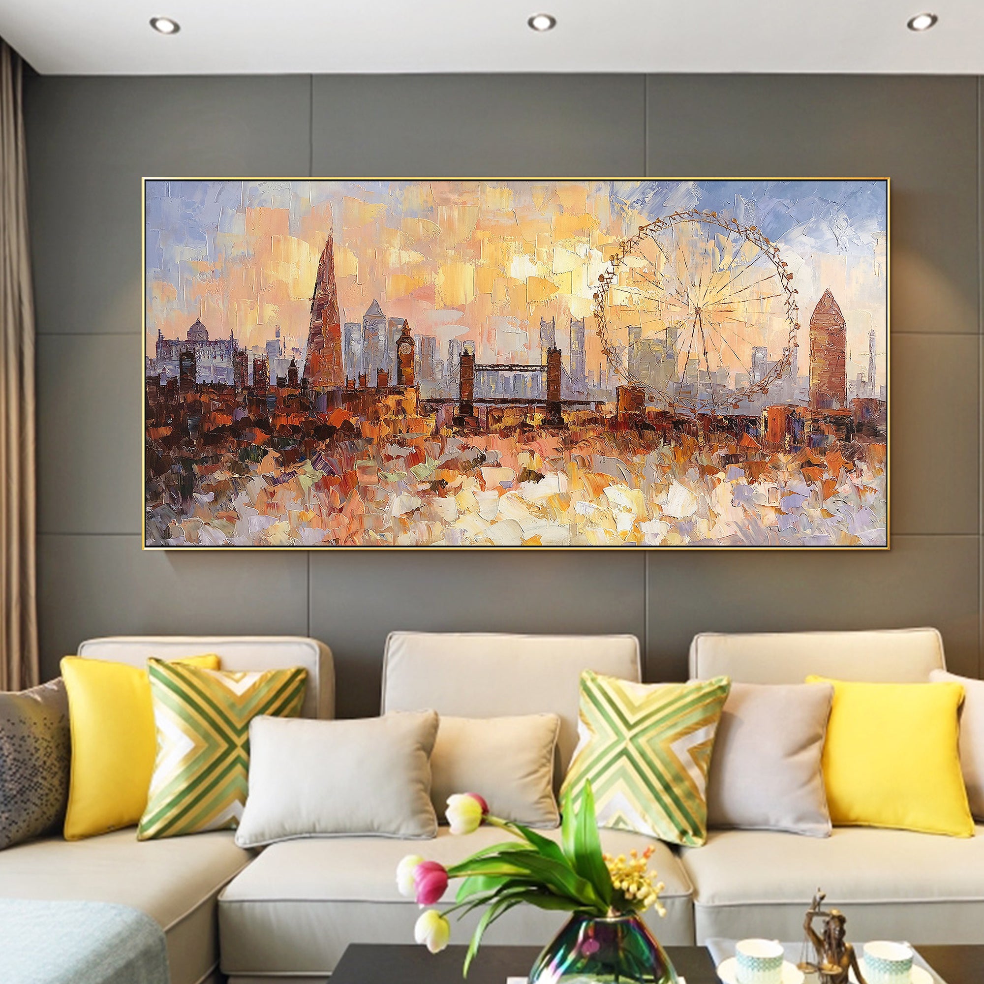 Abstract UK cityscape in warm orange colors