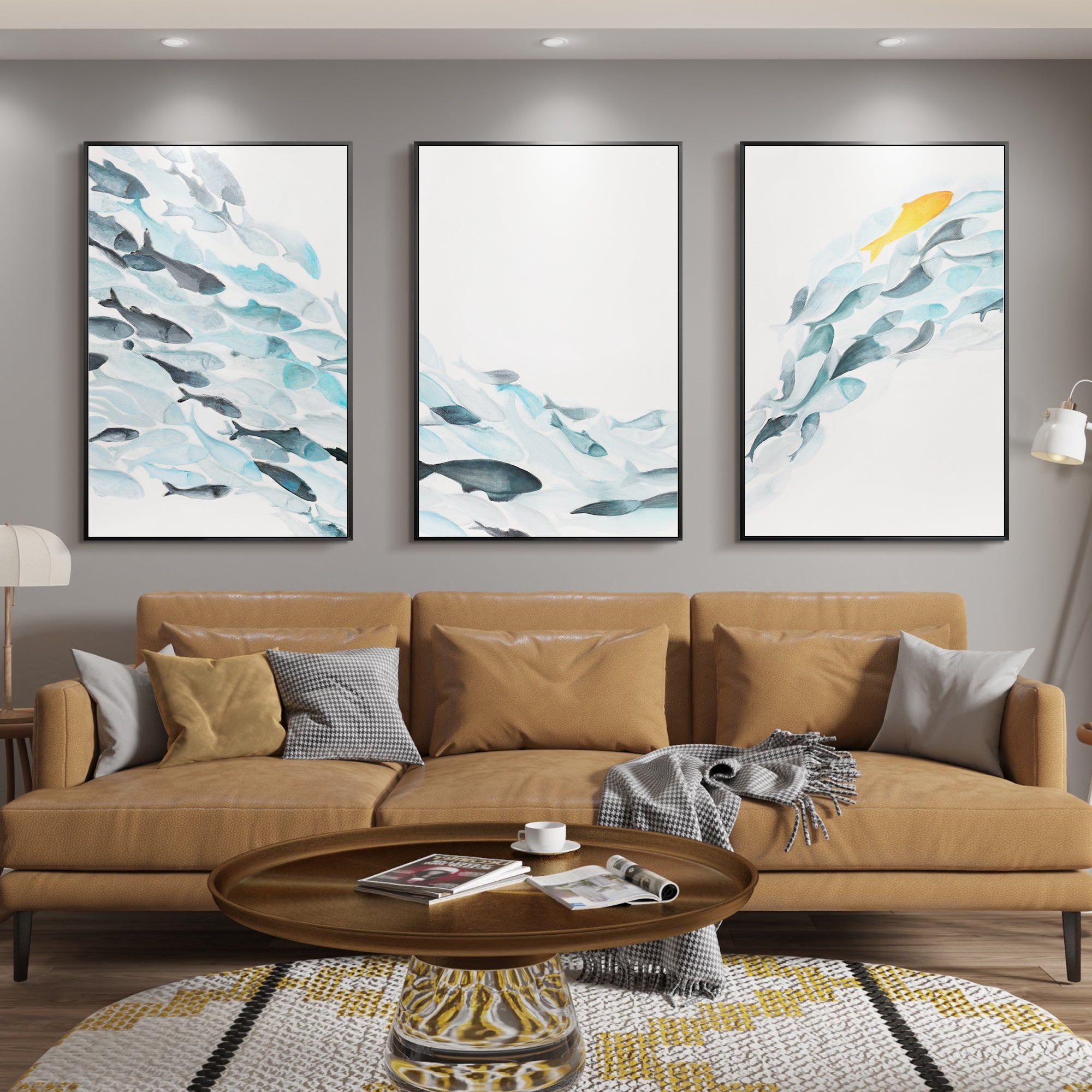 Set of 3 Charming School Of Fish Oil Painting