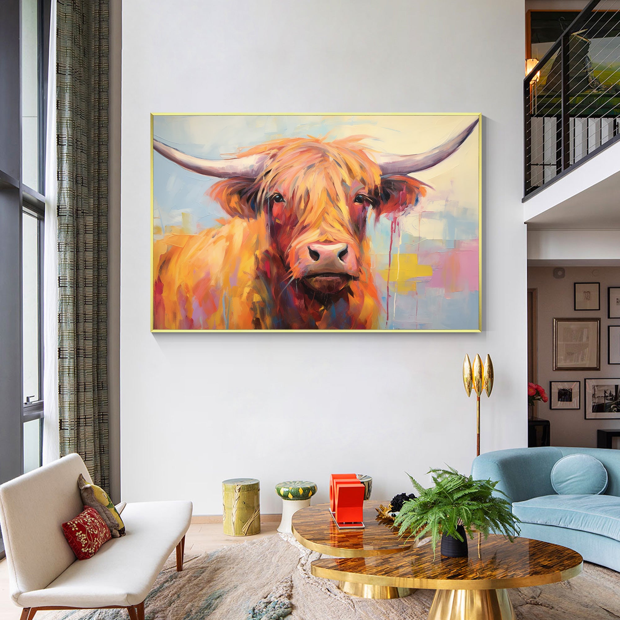 Vibrant Highland Cow Painting