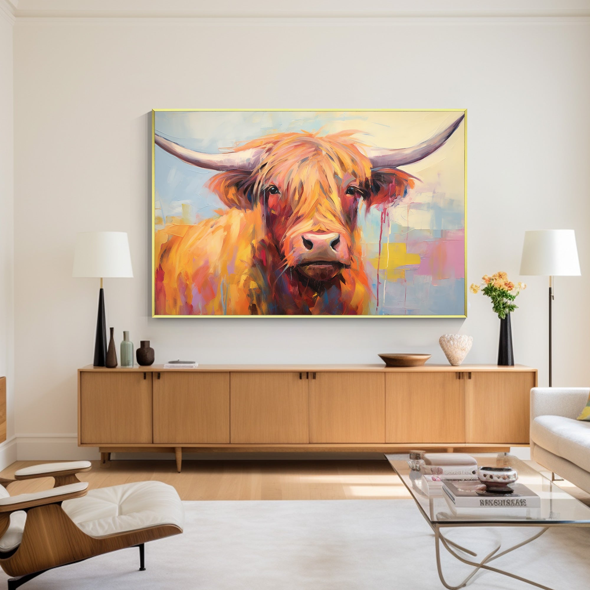 Vibrant Highland Cow Painting