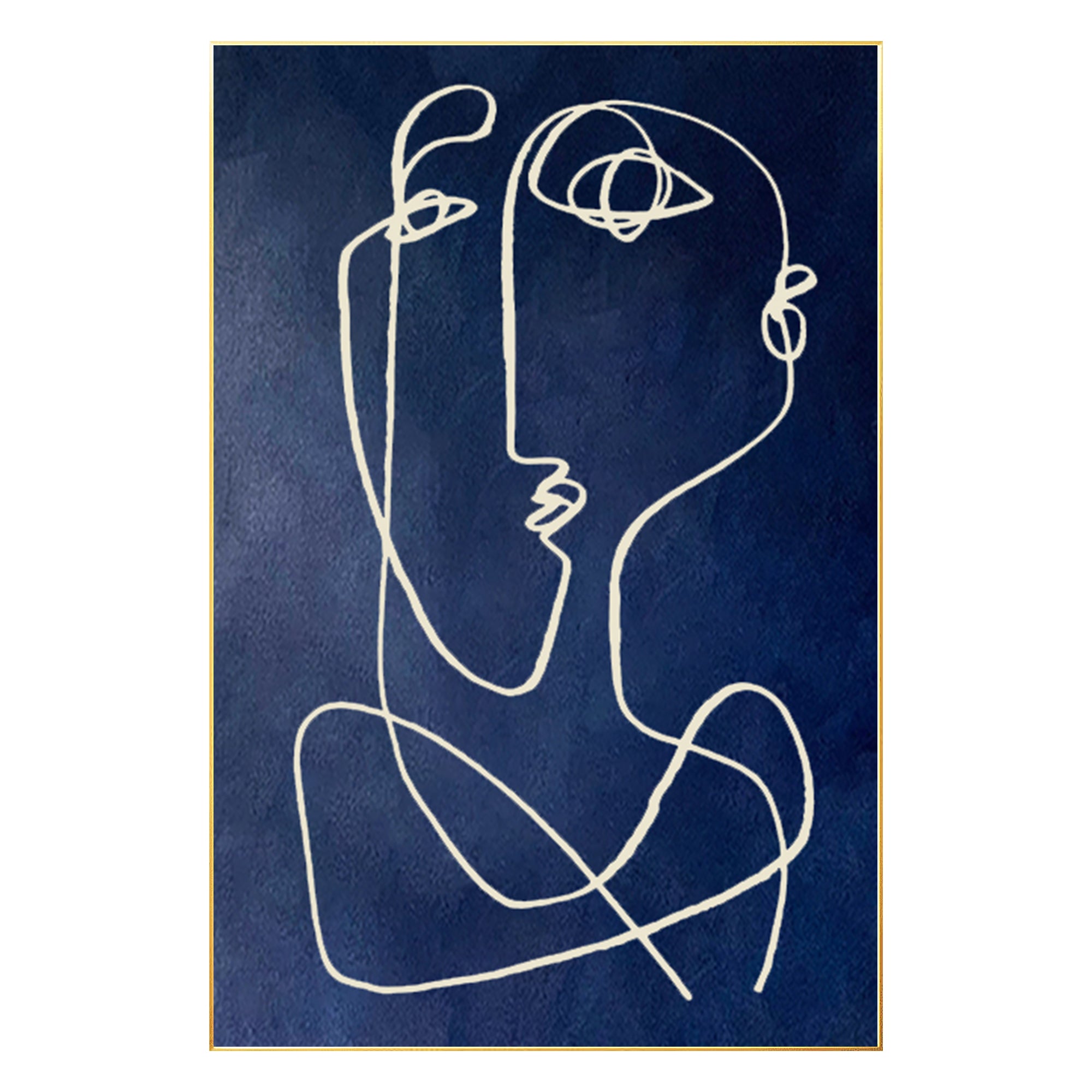 Picasso Line Art Navy Blue Painting - Extra Large Wall Decor