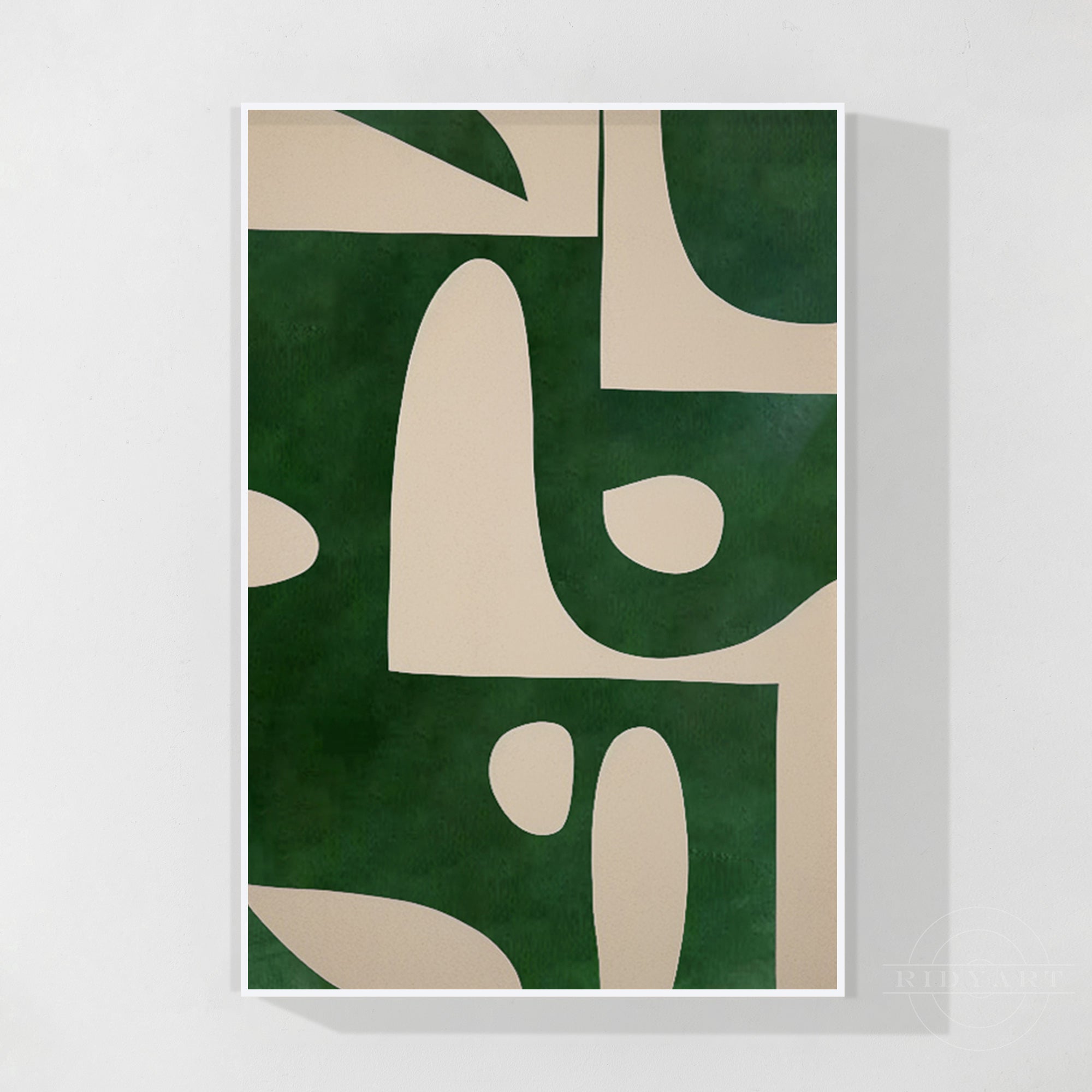 Beige Emerald Green Vertical Abstract Art Organic Shape