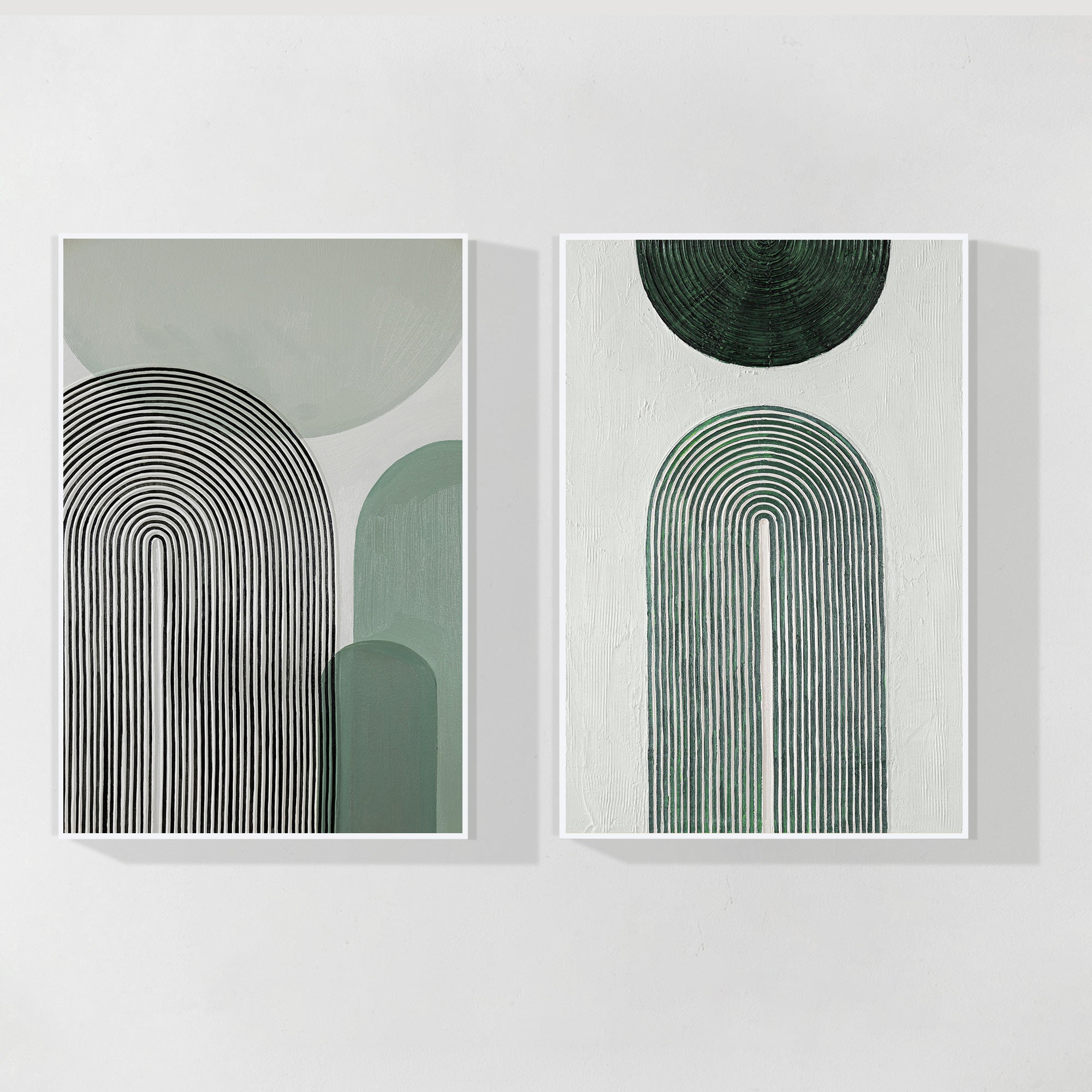 Set of 2 Sage Green Abstract Geometric Painting