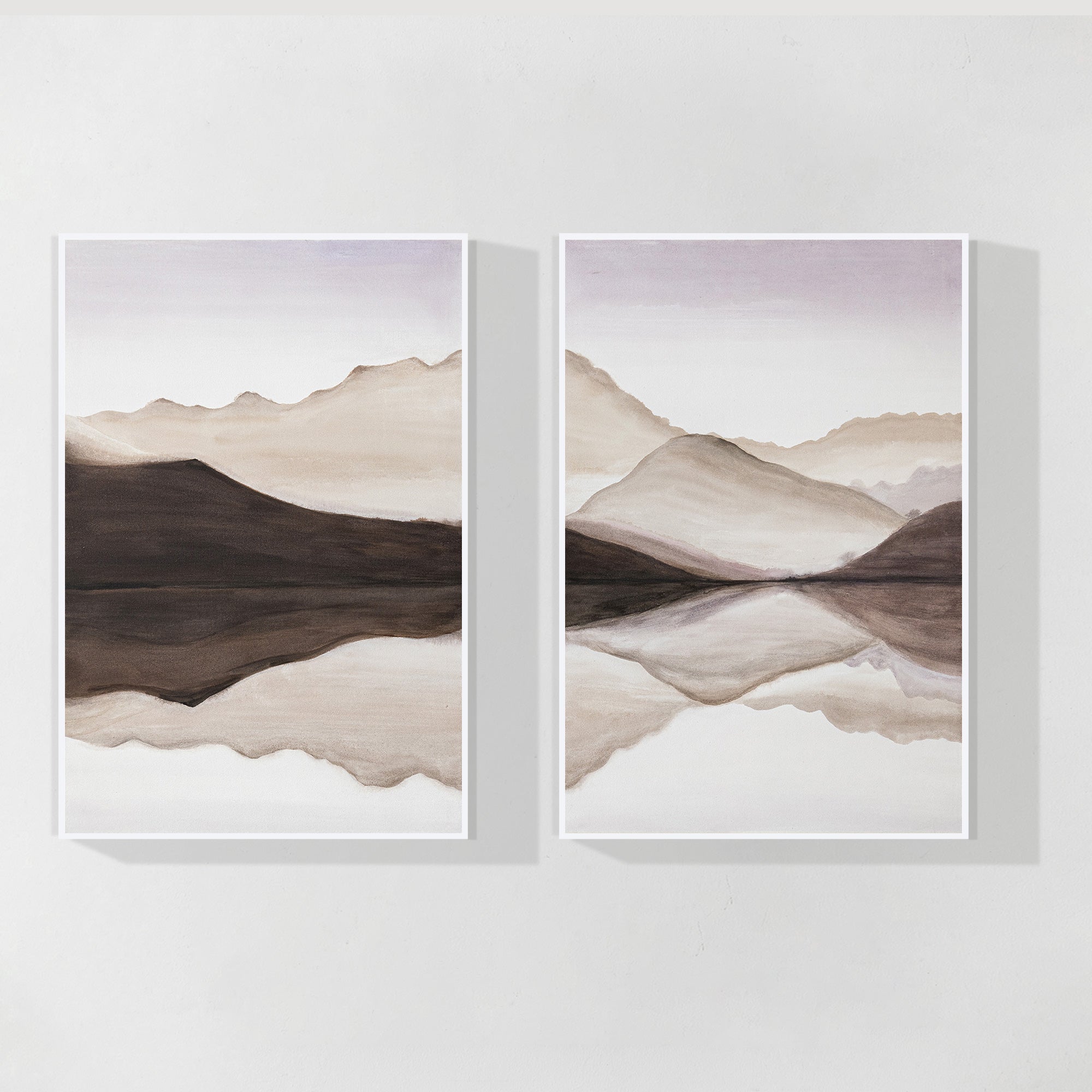 Set of 2 Earth Tone Mountain Landscape Painting