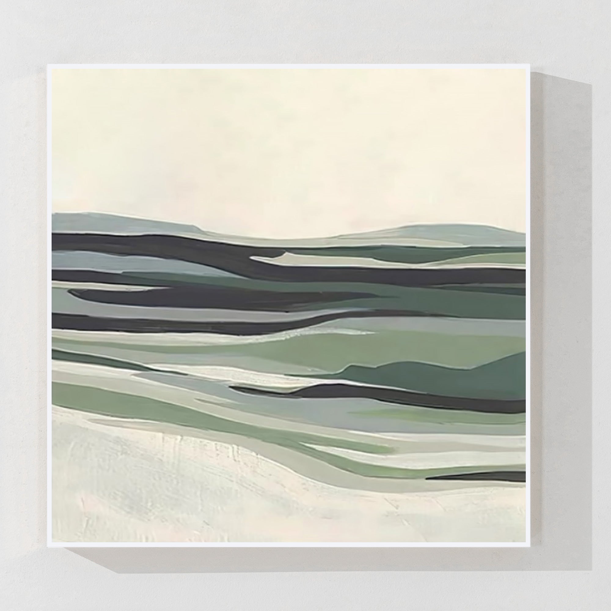 Sage Green Abstract Mountain River Painting