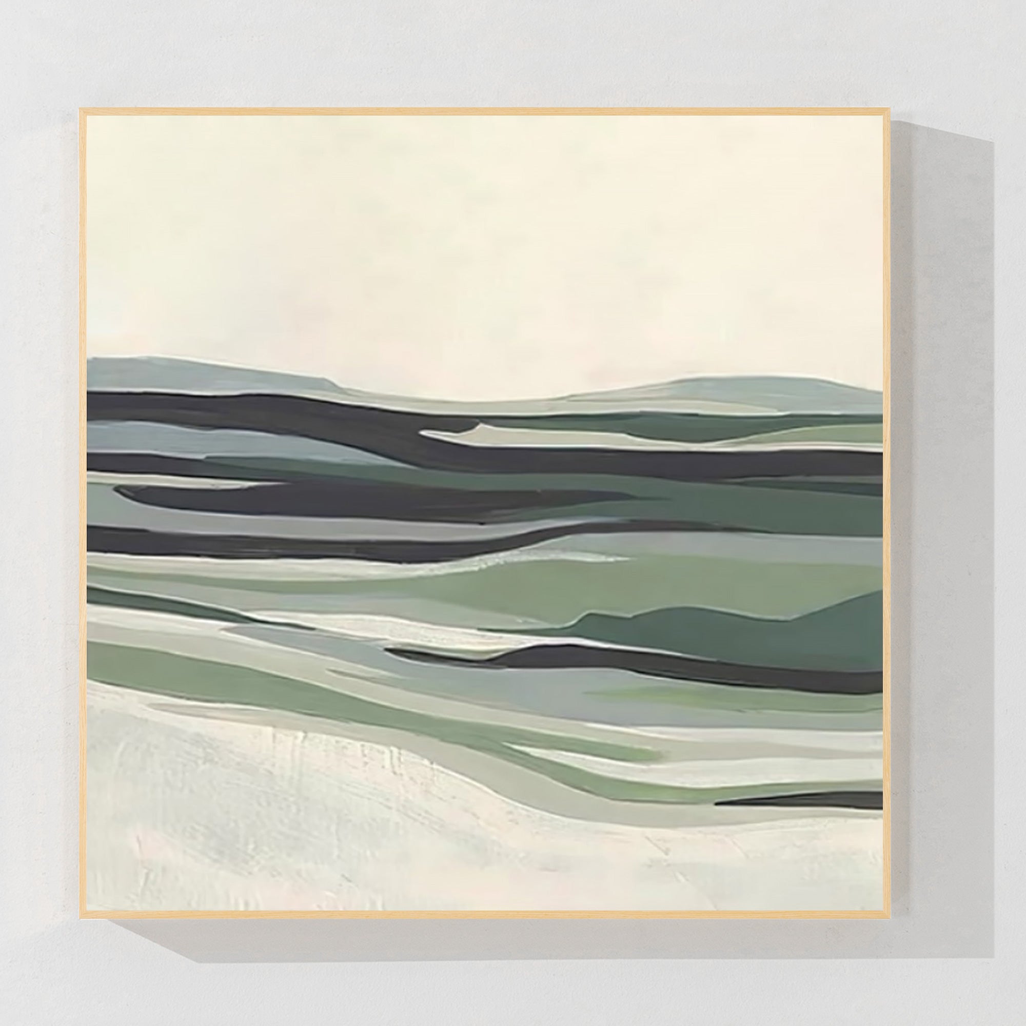 Sage Green Abstract Mountain River Painting