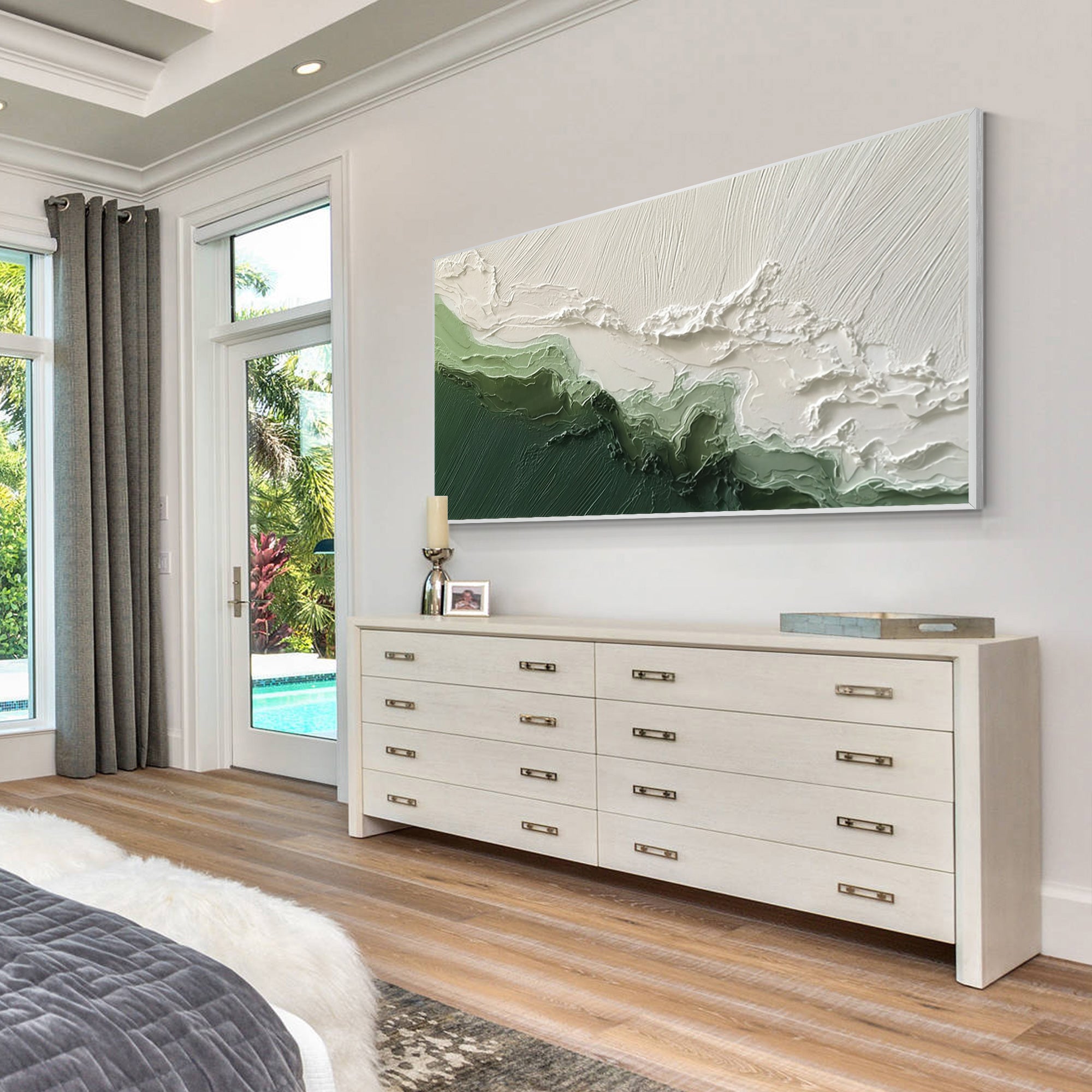 Art côtier abstrait beige vert sauge