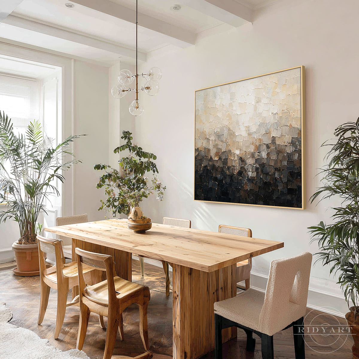 Japandi style abstract textured wall art in neutral tones