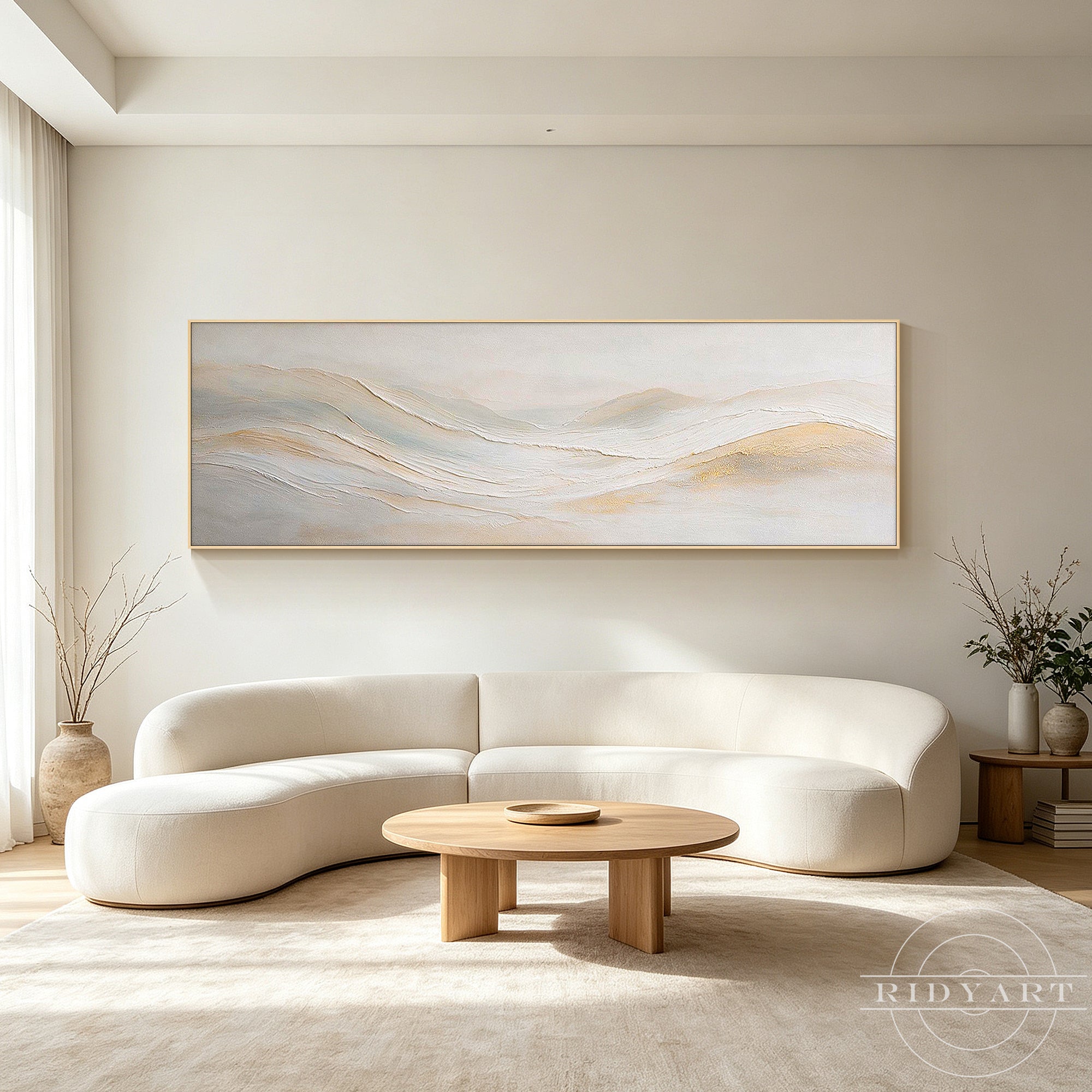 Modern neutral textured painting displayed on a contemporary wall
