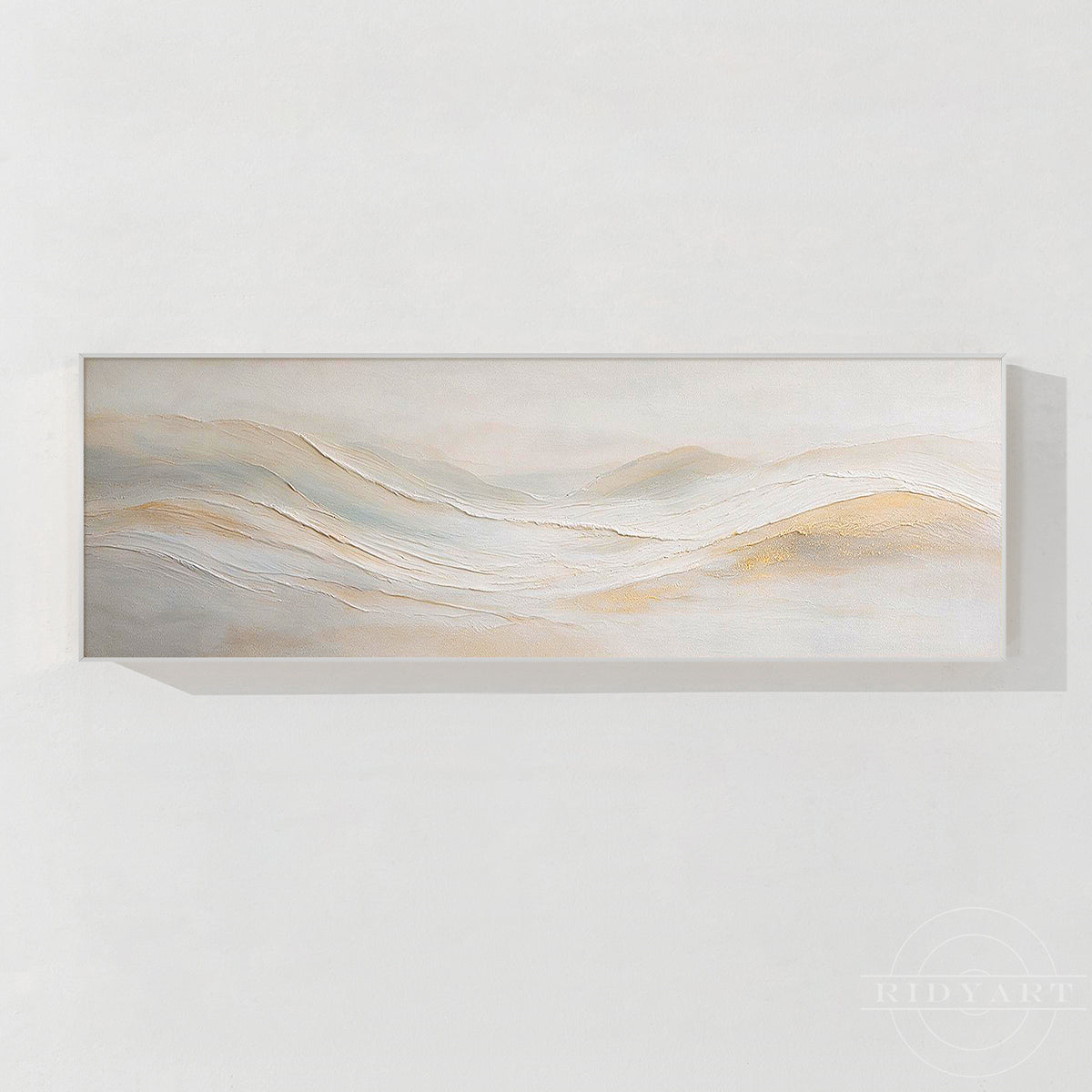 Neutral abstract wave painting in ivory, beige and soft gray tones