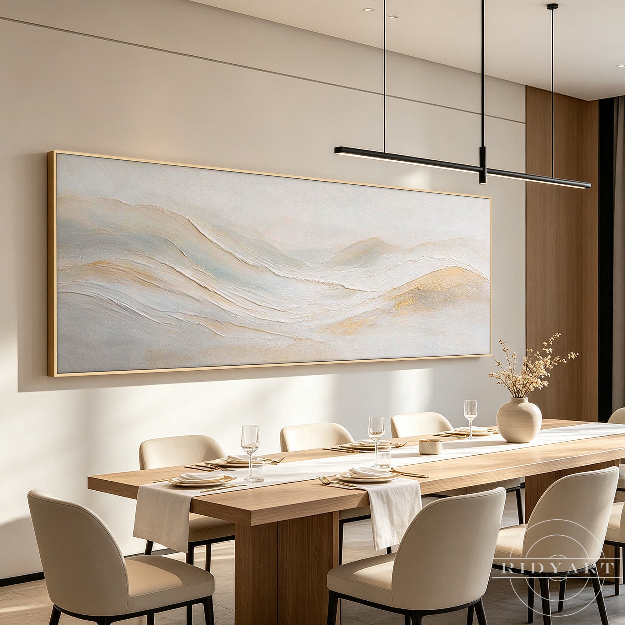 Textured abstract seascape wall art with flowing neutral waves