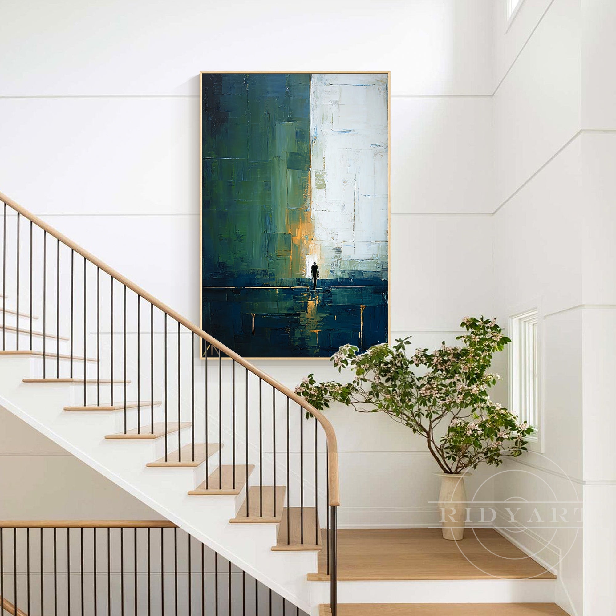 modern navy green abstract canvas artwork