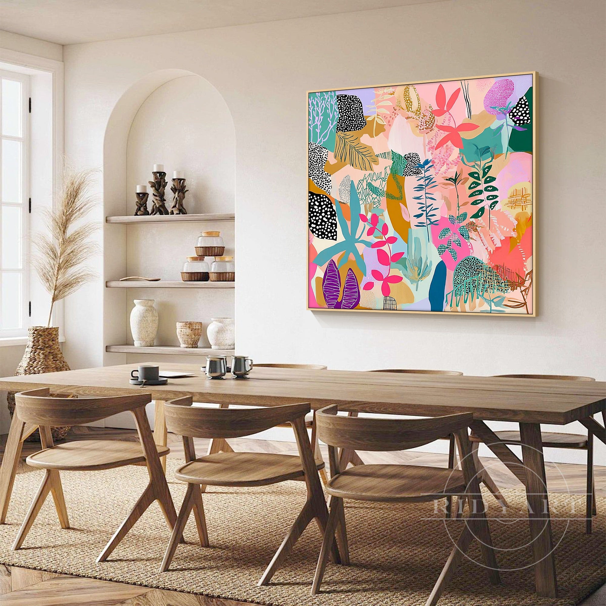 Colorful preppy maximalist wall art large canvas painting