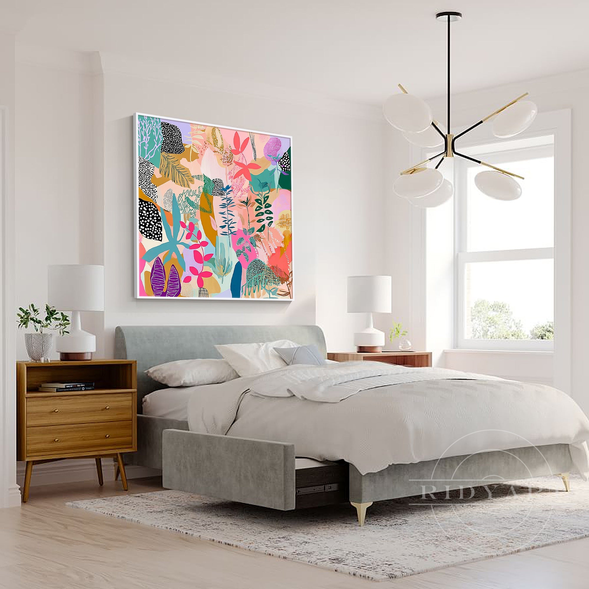 Funky abstract art bright multicolor canvas for home wall