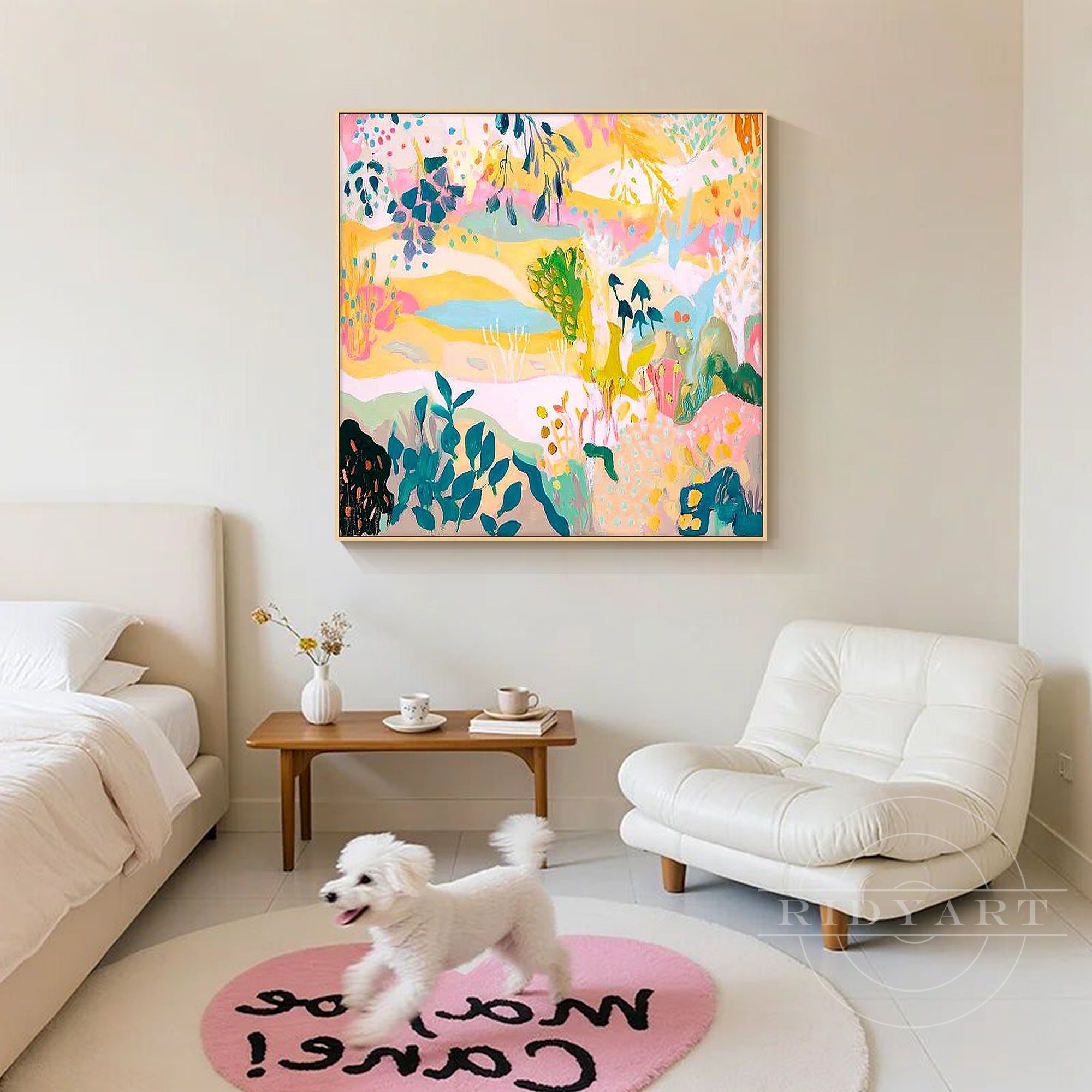 Funky yellow abstract painting bright home wall art