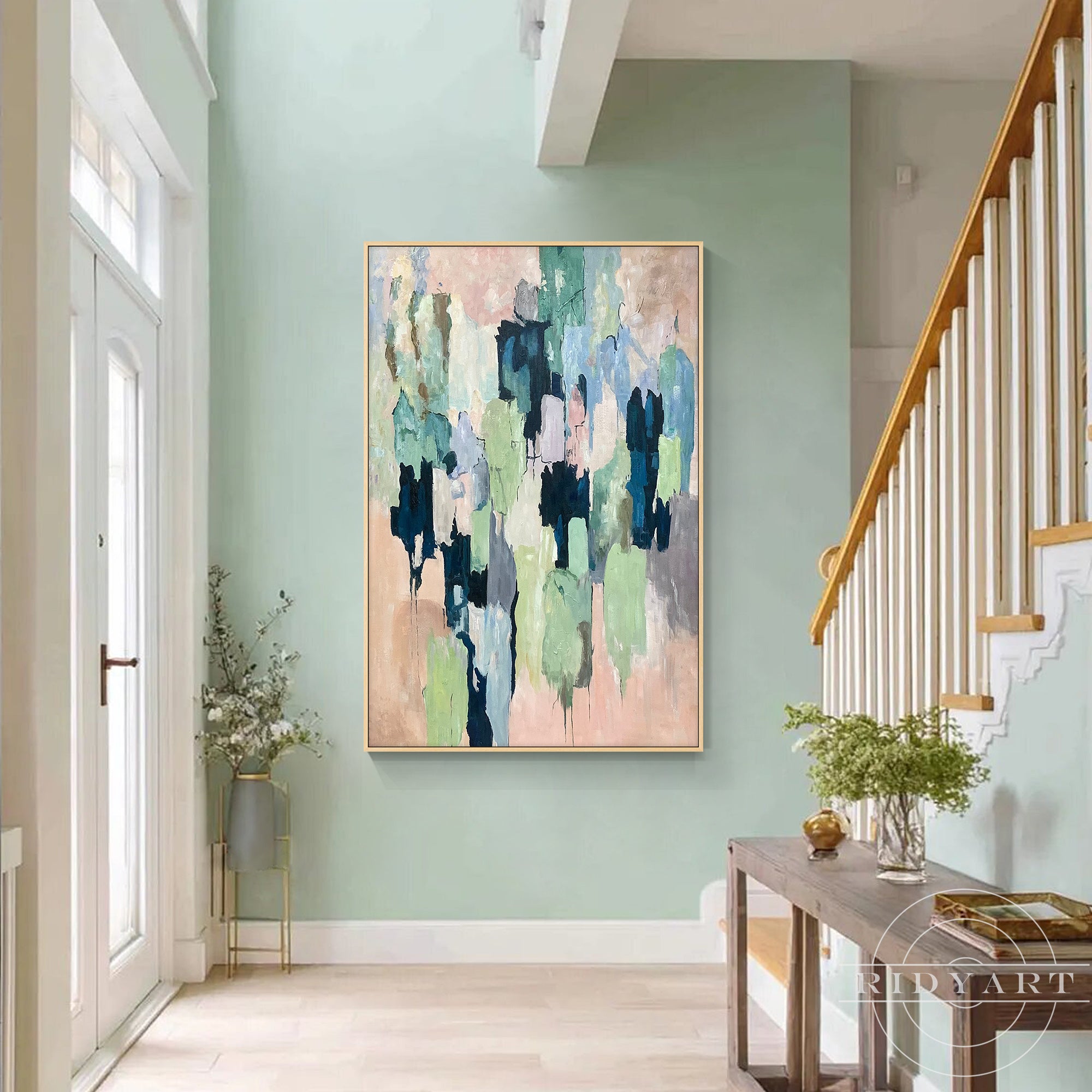 Hand painted contemporary abstract artwork with soft colors