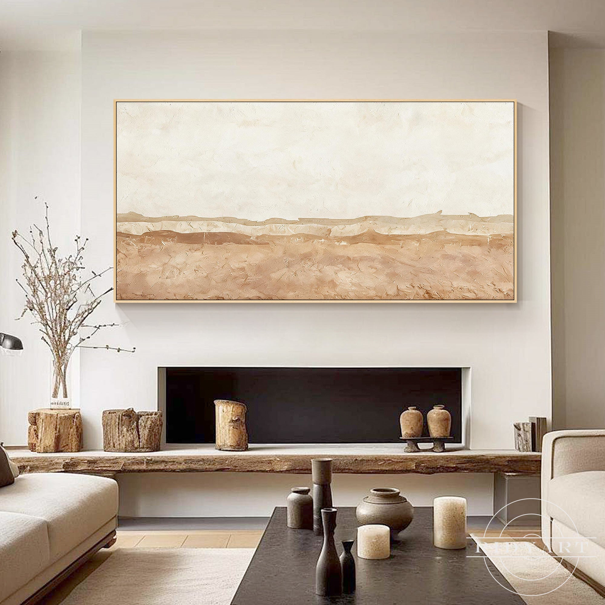 Minimalist earth tone abstract wall art for modern living room decor