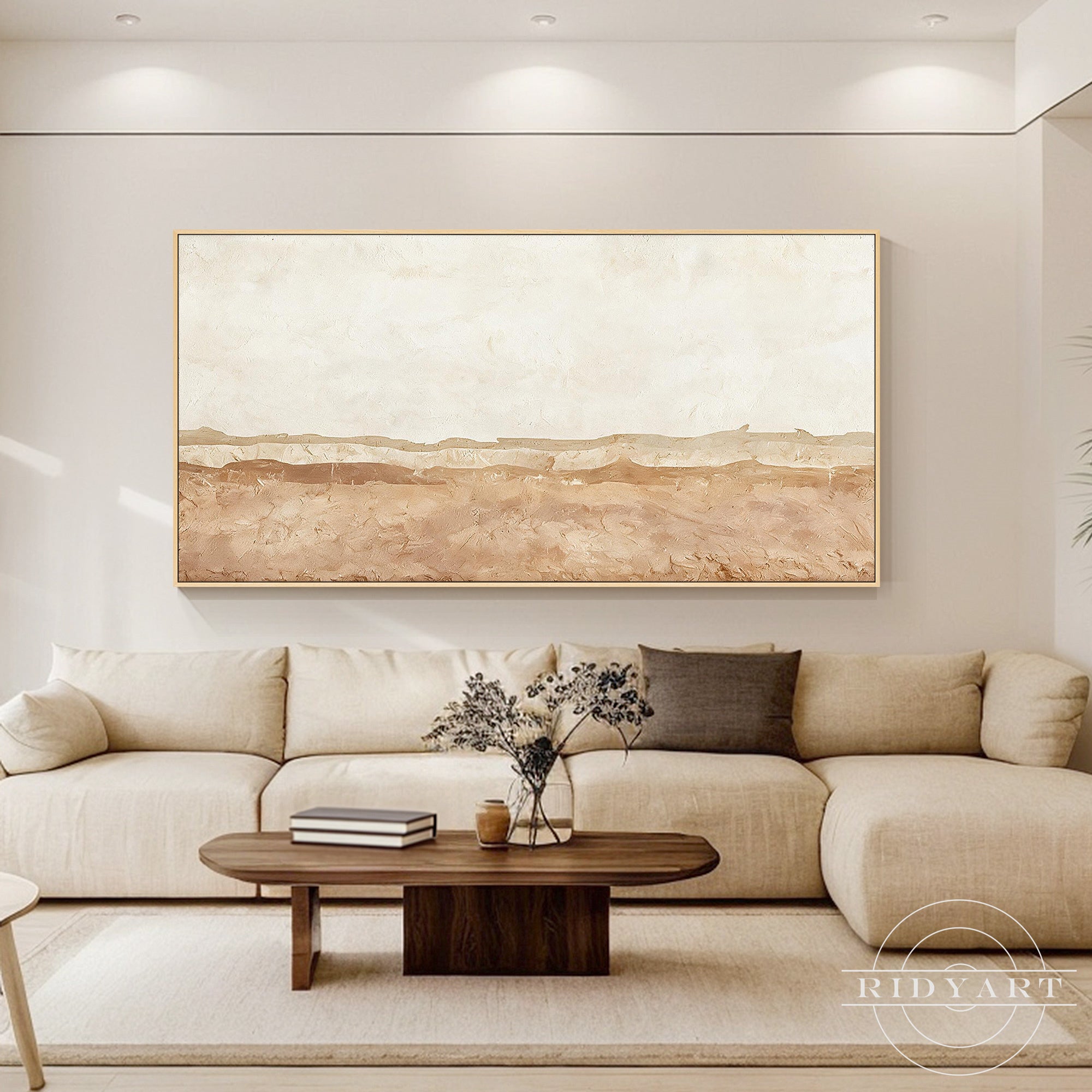 Japandi style neutral abstract artwork with sand and cream tones